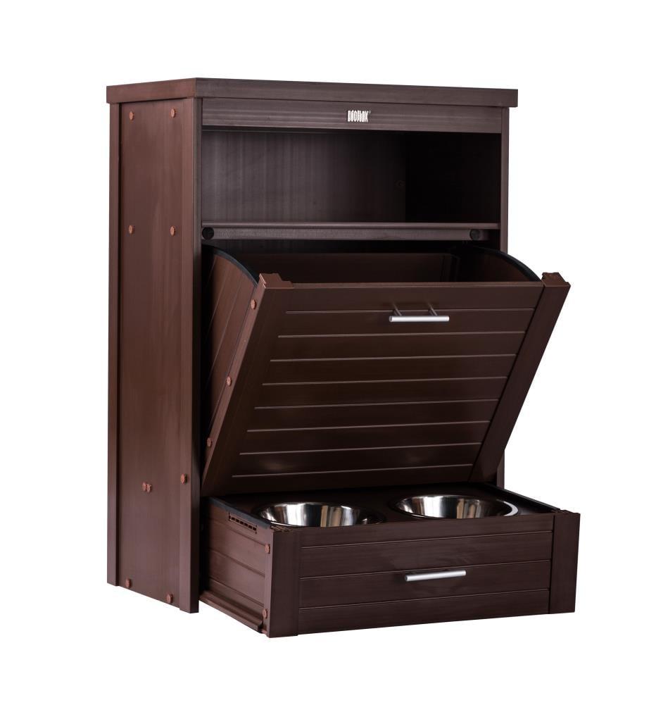 New Age Pet® ECOFLEX® Dog Food Pantry with Double Stainless Steel Bowls - Durable Composite, Includes 2x 32oz Bowls, Storage for 25 lbs of Dog Food, Easy Assembly, Moisture Resistant