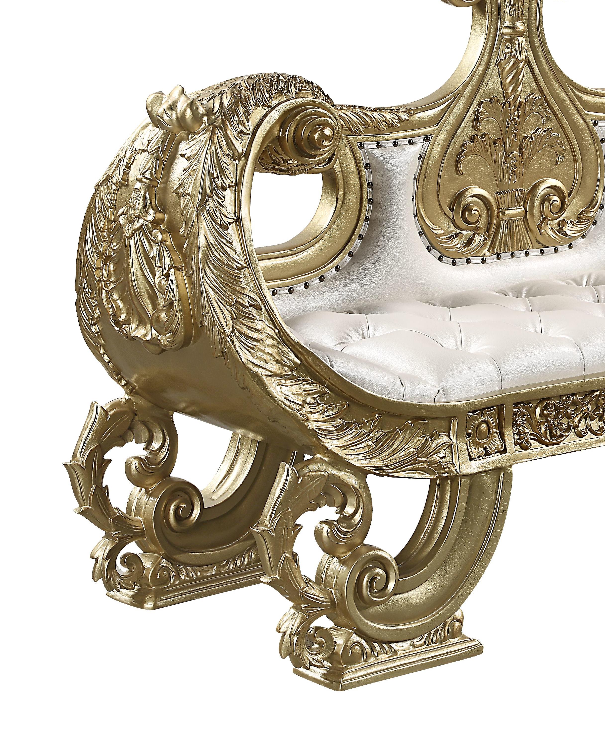 71" Bernadette Ottoman and Bench White Synthetic Leather Fabric and Gold Finish - Acme Furniture: Rectangle, No Assembly, Metal Legs