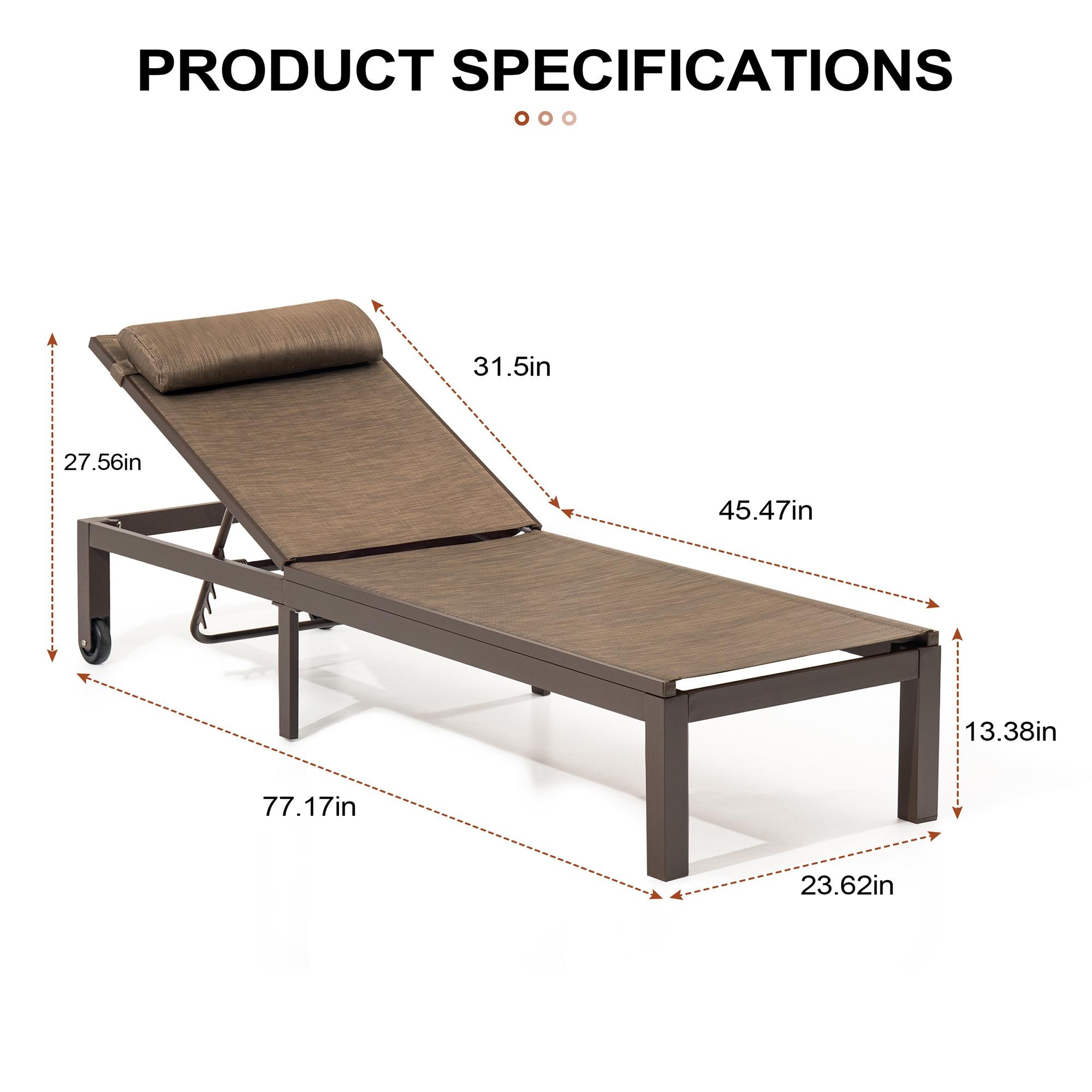 Outdoor Six Position Adjustable Chaise Lounge Chair Brown - Crestlive Products: All-Weather Aluminum Patio Lounger