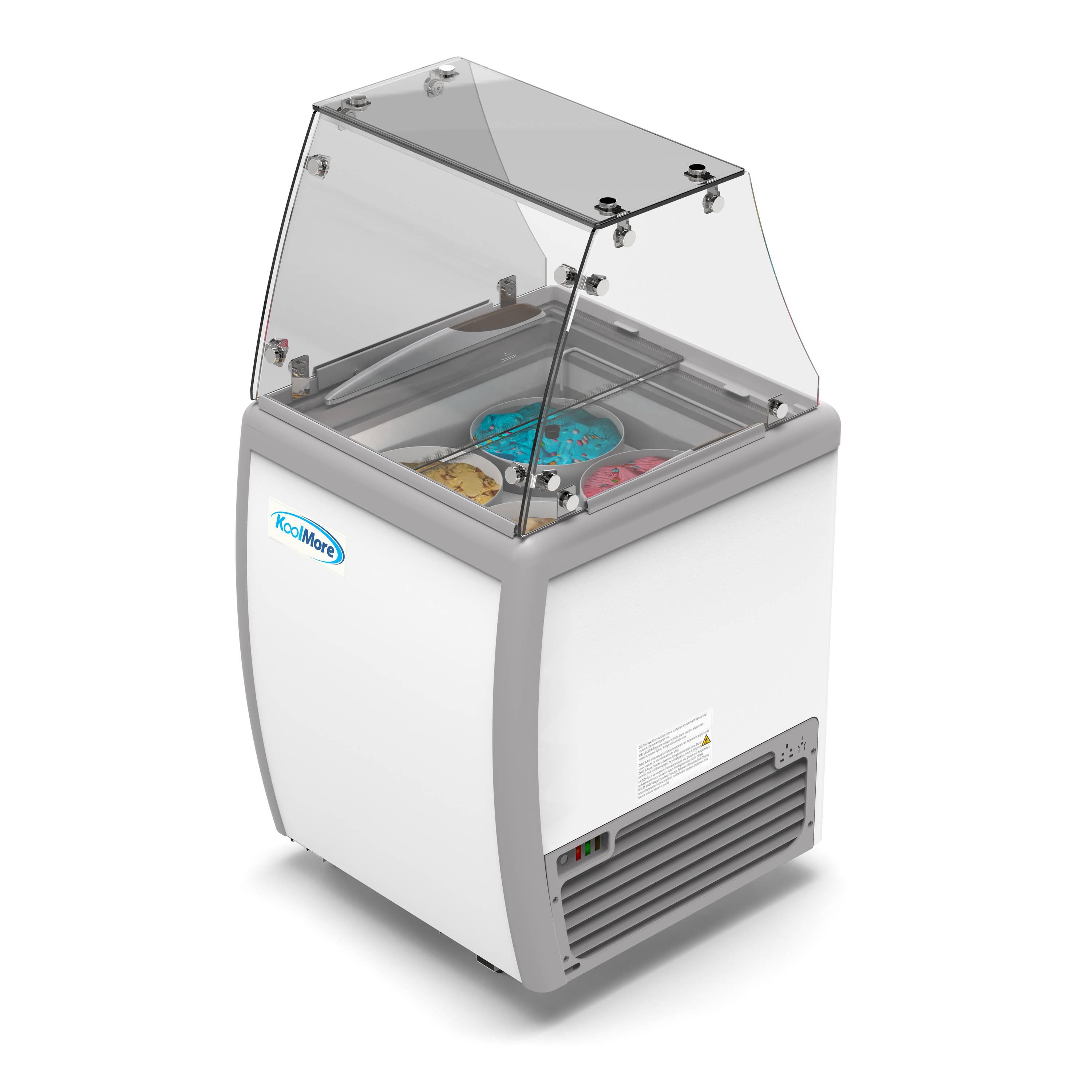 KoolMore 26 in. 4 Tub Ice Cream Dipping Cabinet Display Freezer with Sliding Glass Door and Sneeze Guard, 6 cu. ft. KM-ICD-26SD-FG.