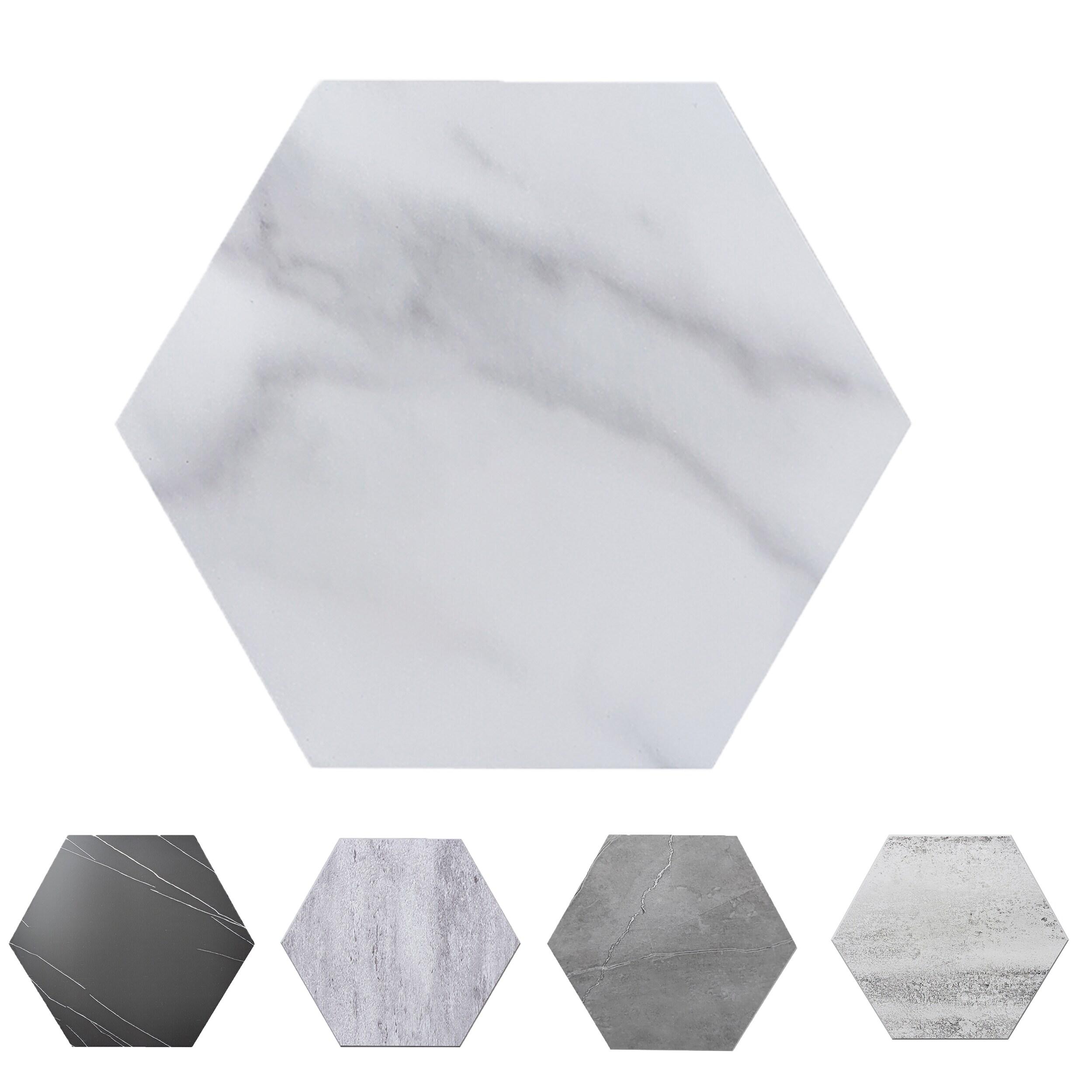 Hexagon White Stone Composite Peel and Stick Backsplash Tiles