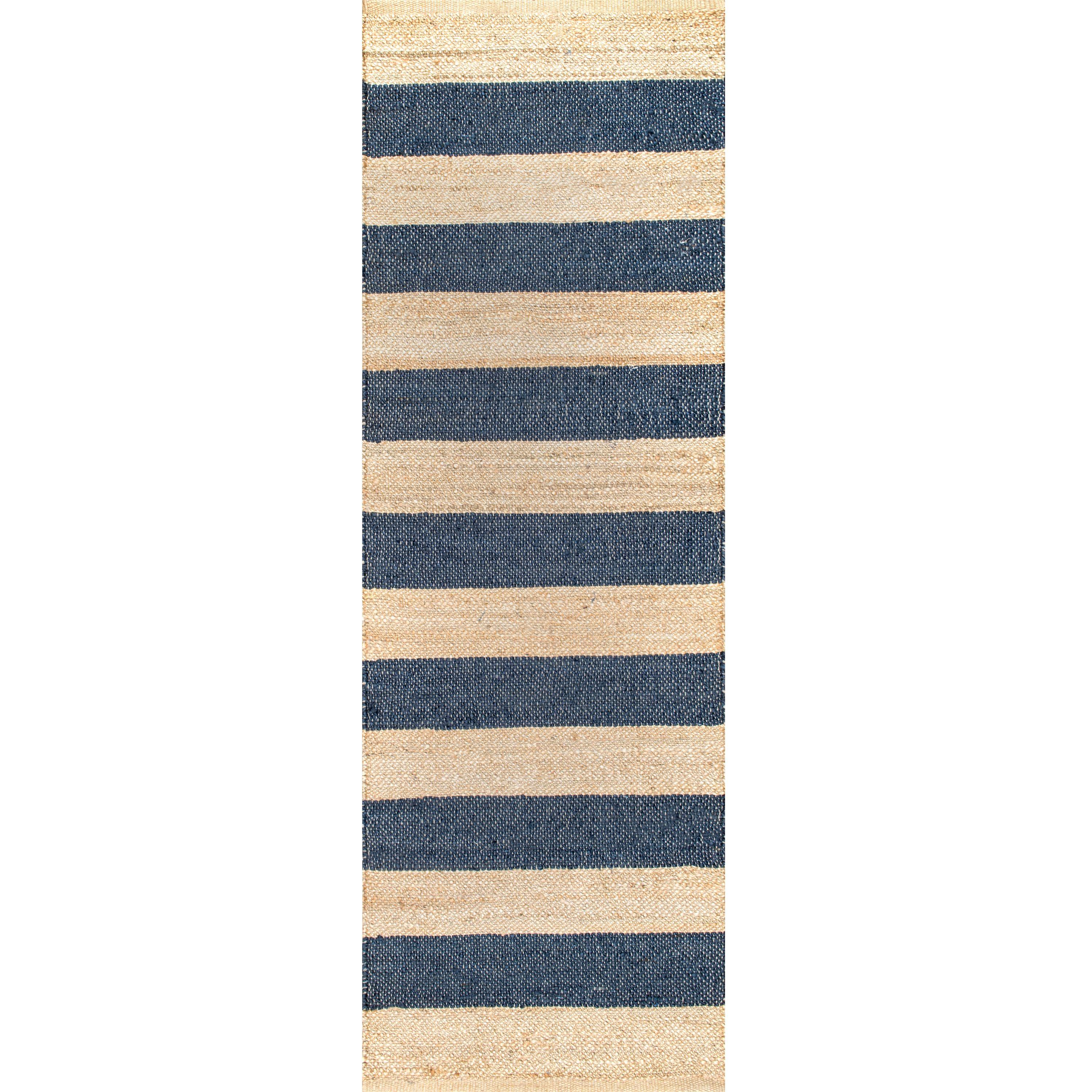 nuLOOM Alisia Flatweave Striped Jute Area Rug, Runner 2' 6" x 6', Denim