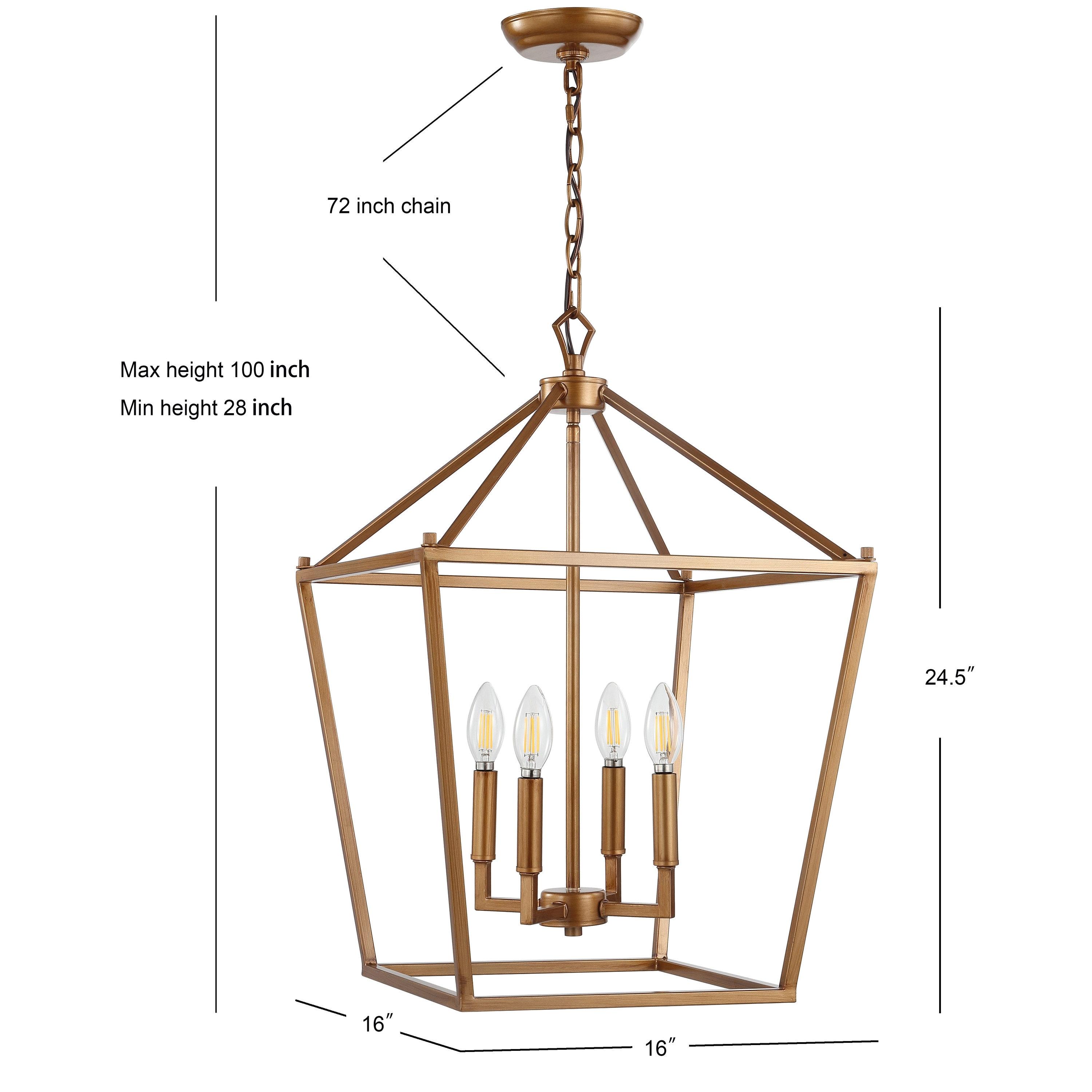 Pagoda 16" 4-Bulb Lantern Metal LED Pendant, Antique Gold