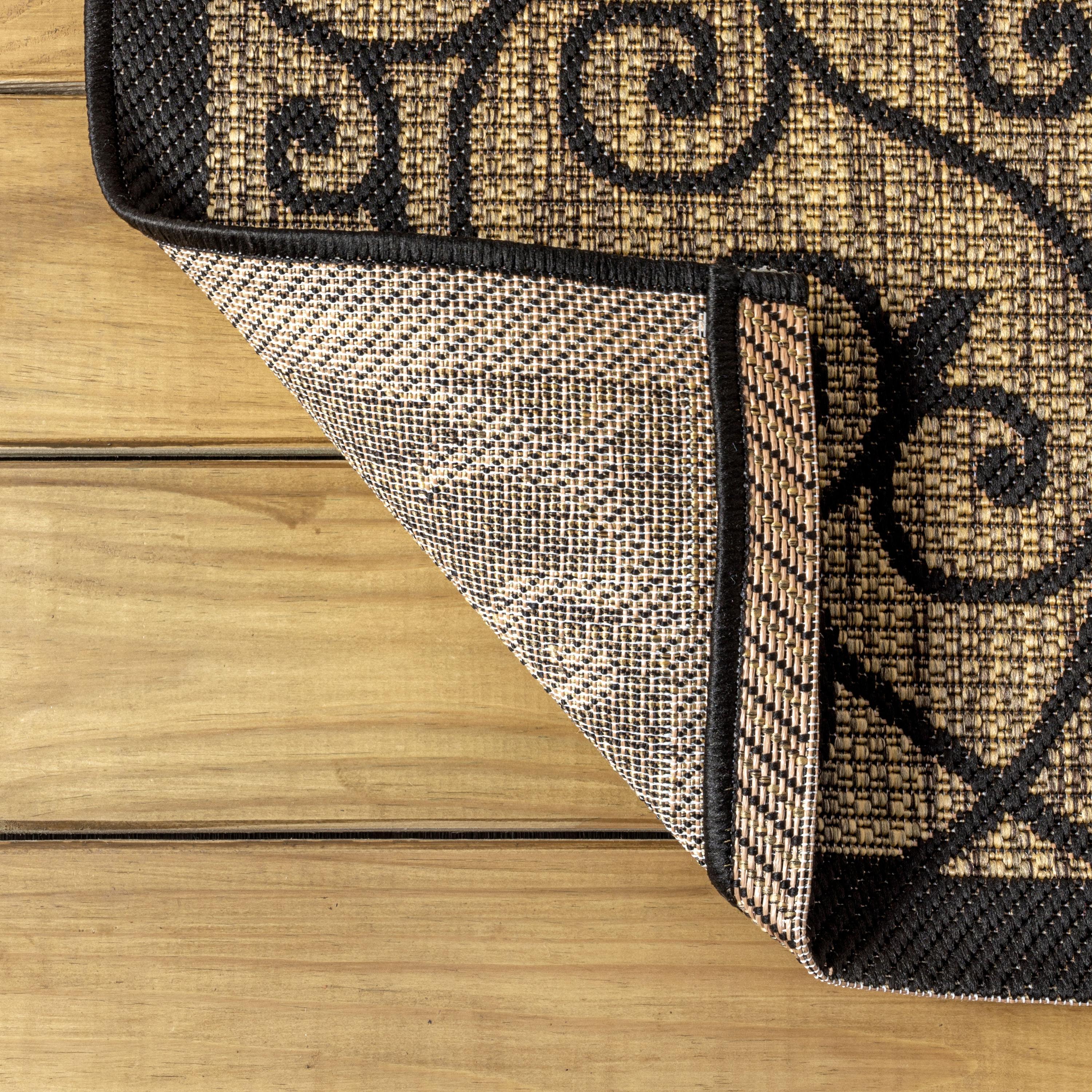 2'x8' Madrid Vintage Filigree Textured Weave Indoor/Outdoor Runner Rug, Black - JONATHAN Y