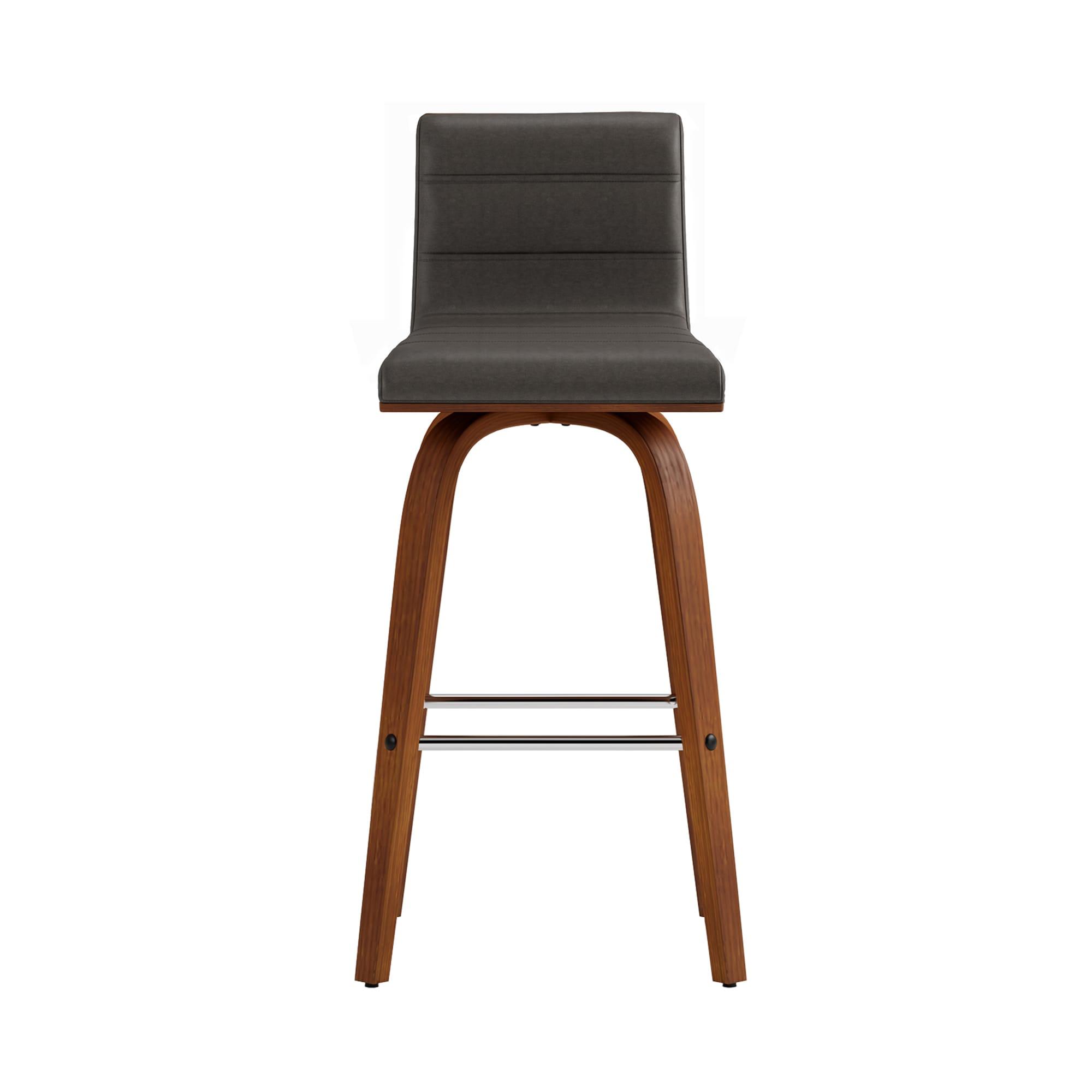 Vienna 26" Swivel Counter Stool in Walnut Wood Finish with Gray Faux Leather