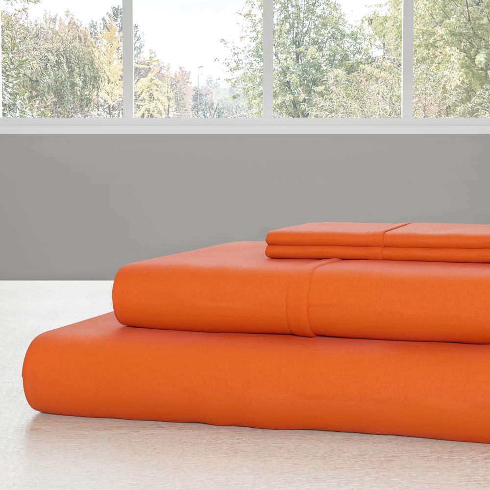 Hastings Home Queen Size Brushed Microfiber 4 Piece Bed Sheet and Linen Set with Stain Resistant Fitted and Flat Sheets - Orange