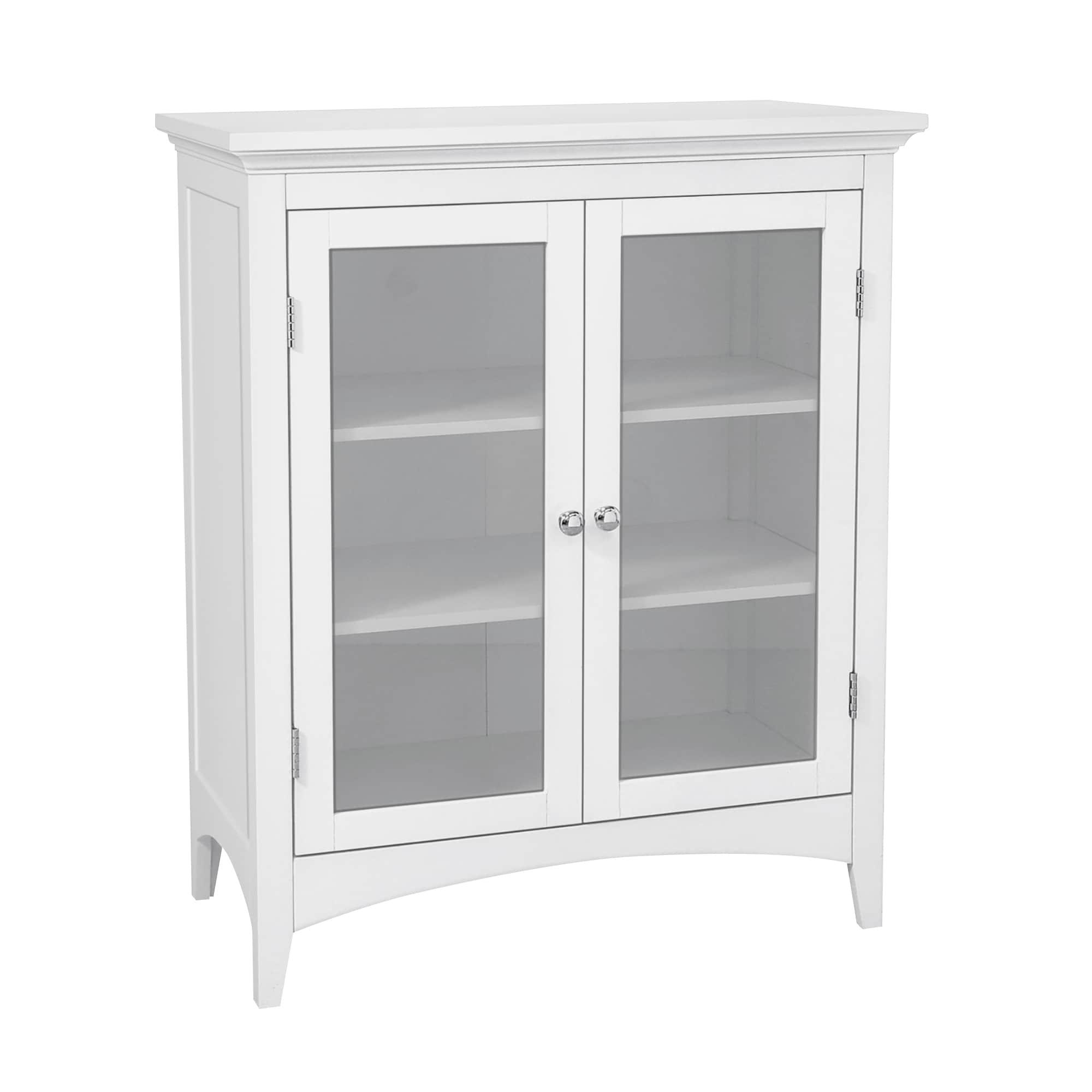 Teamson Home Madison Freestanding Two-Door Floor Accent Cabinet with Tempered Glass Panels, White