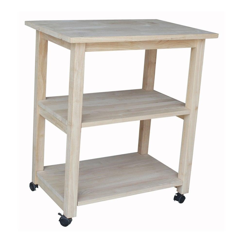 Addison Microwave Cart Wood/Beige - International Concepts: Portable Kitchen Island with Fixed Shelves