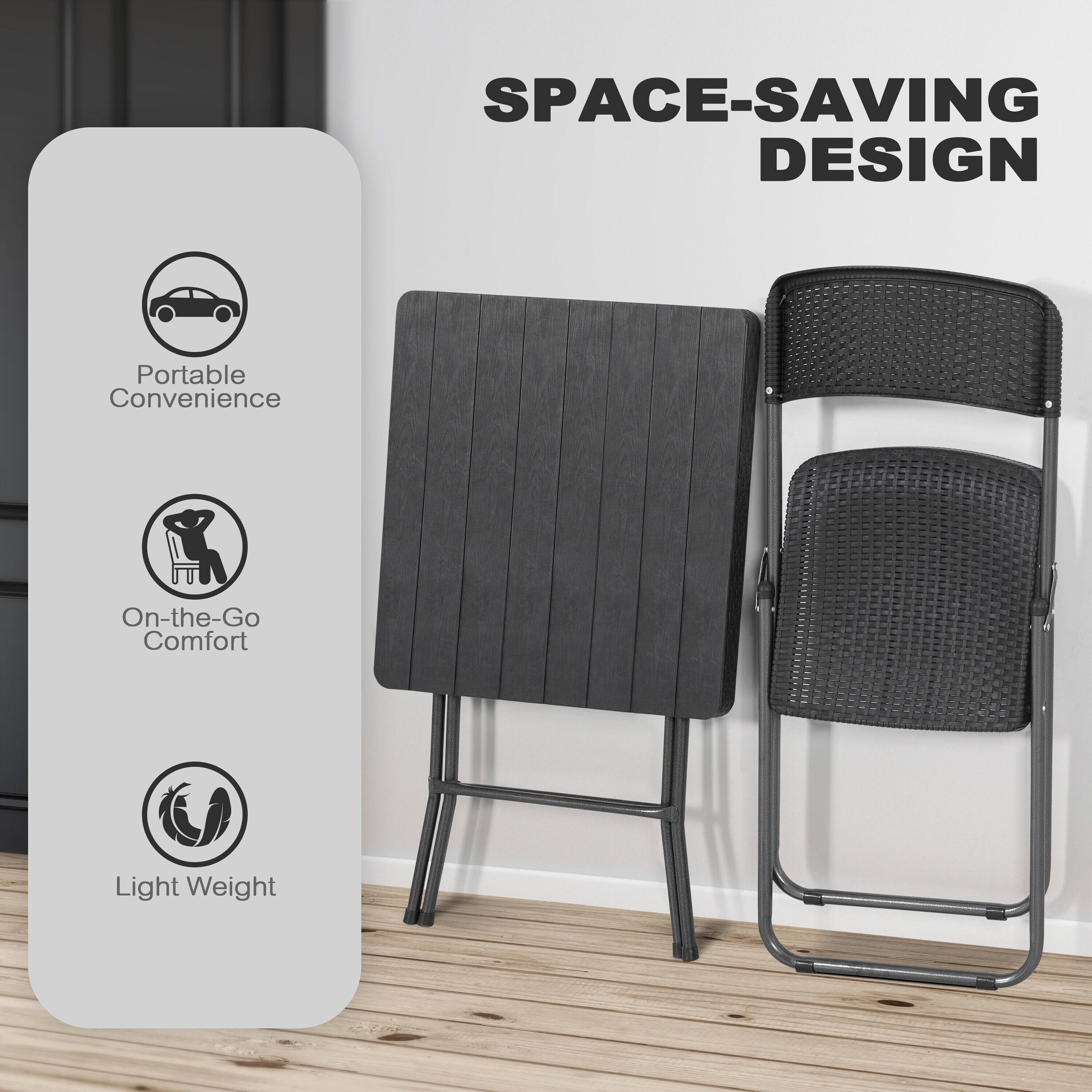 Nuu Garden 3 -Piece Black Rattan Bistro Patio Dining Set Iron Square Table with 2 Stationary Chairs