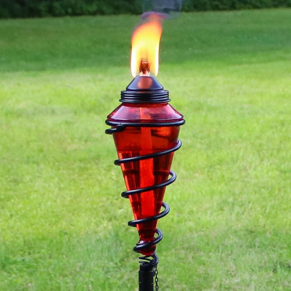 Sunnydaze Outdoor Adjustable Height Glass and Metal Swirl Patio and Lawn Torch Set - Red - 2pk