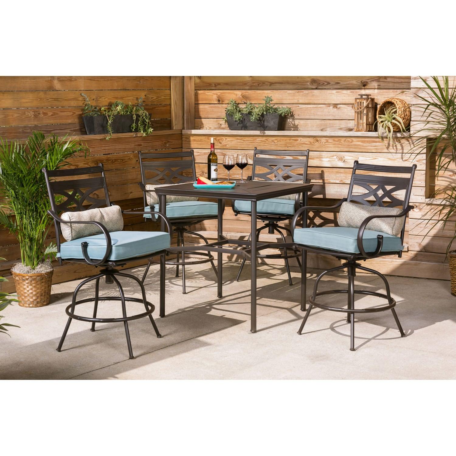 Hanover Montclair 5-Piece Steel Outdoor Counter-Height Patio Dining Set with Table, Seats 4