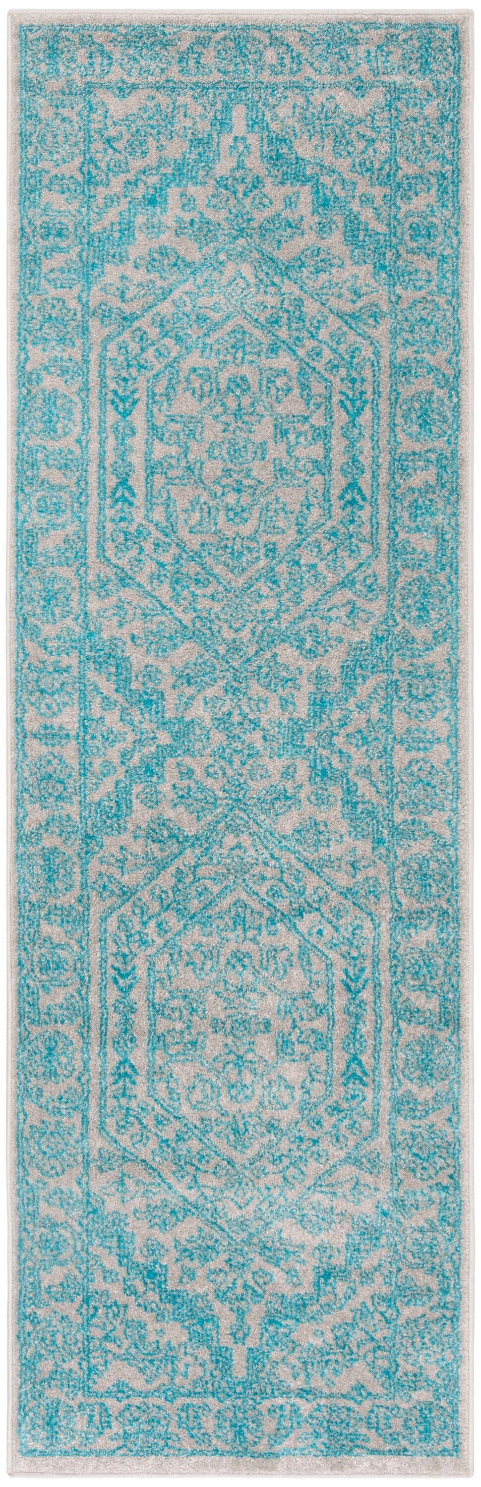 Adirondack ADR108 Power Loomed Runner Rug - Light Grey/Teal - 2'6"x8' - Safavieh.