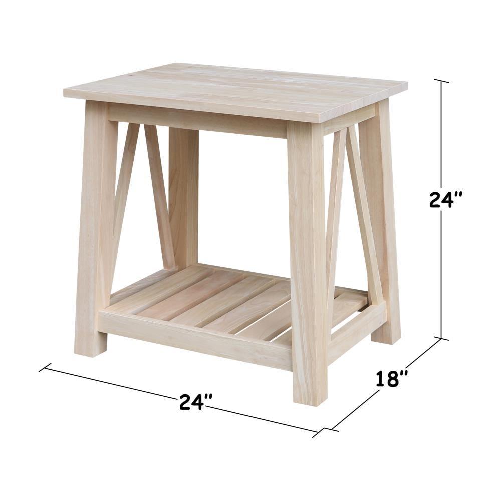 Surrey Solid Wood End Table with Shelf - Unfinished