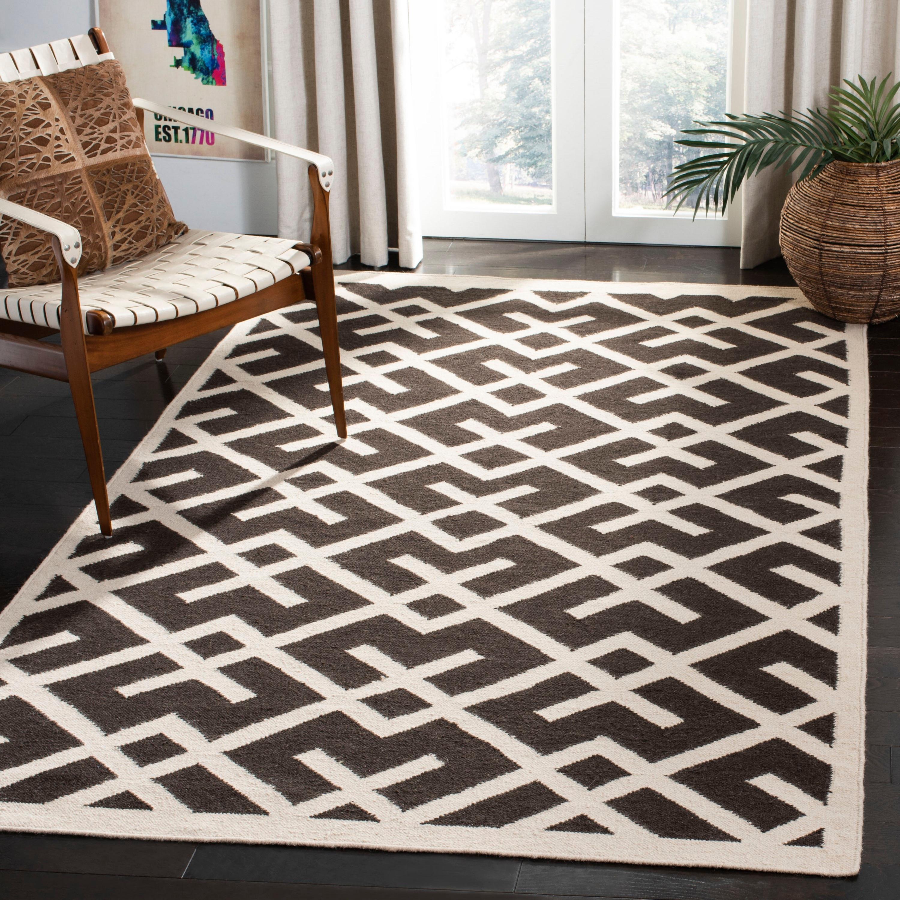 SAFAVIEH Dhurries Brianna Geometric Area Rug, Brown/Ivory, 3' x 5'