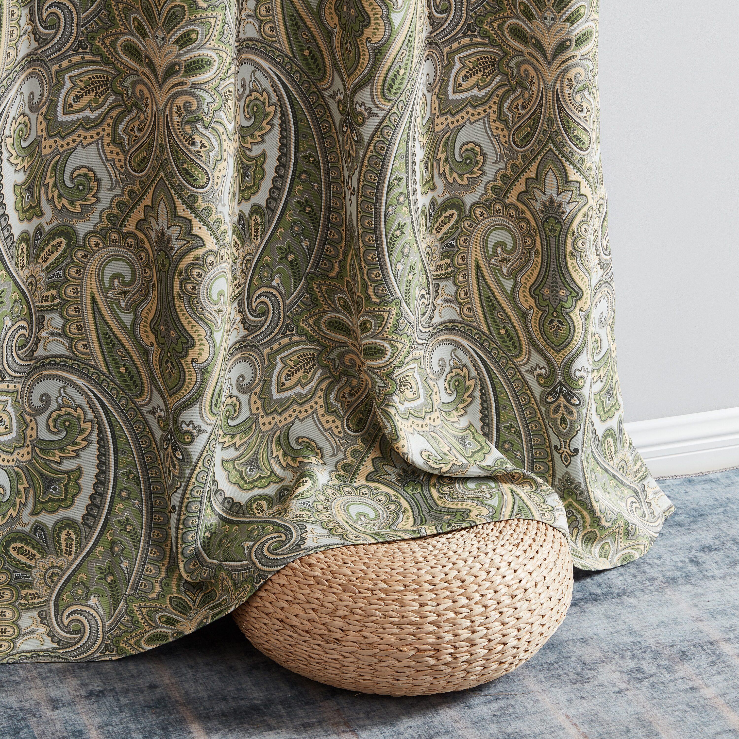 HLC.ME Paris Paisley Decorative Print Damask Pattern Thermal Insulated Semi-Blackout Energy Savings Room Darkening Grommet Window Curtain Panels for Bedroom - Set of 2 (50 x 72 Long, Sage Green)
