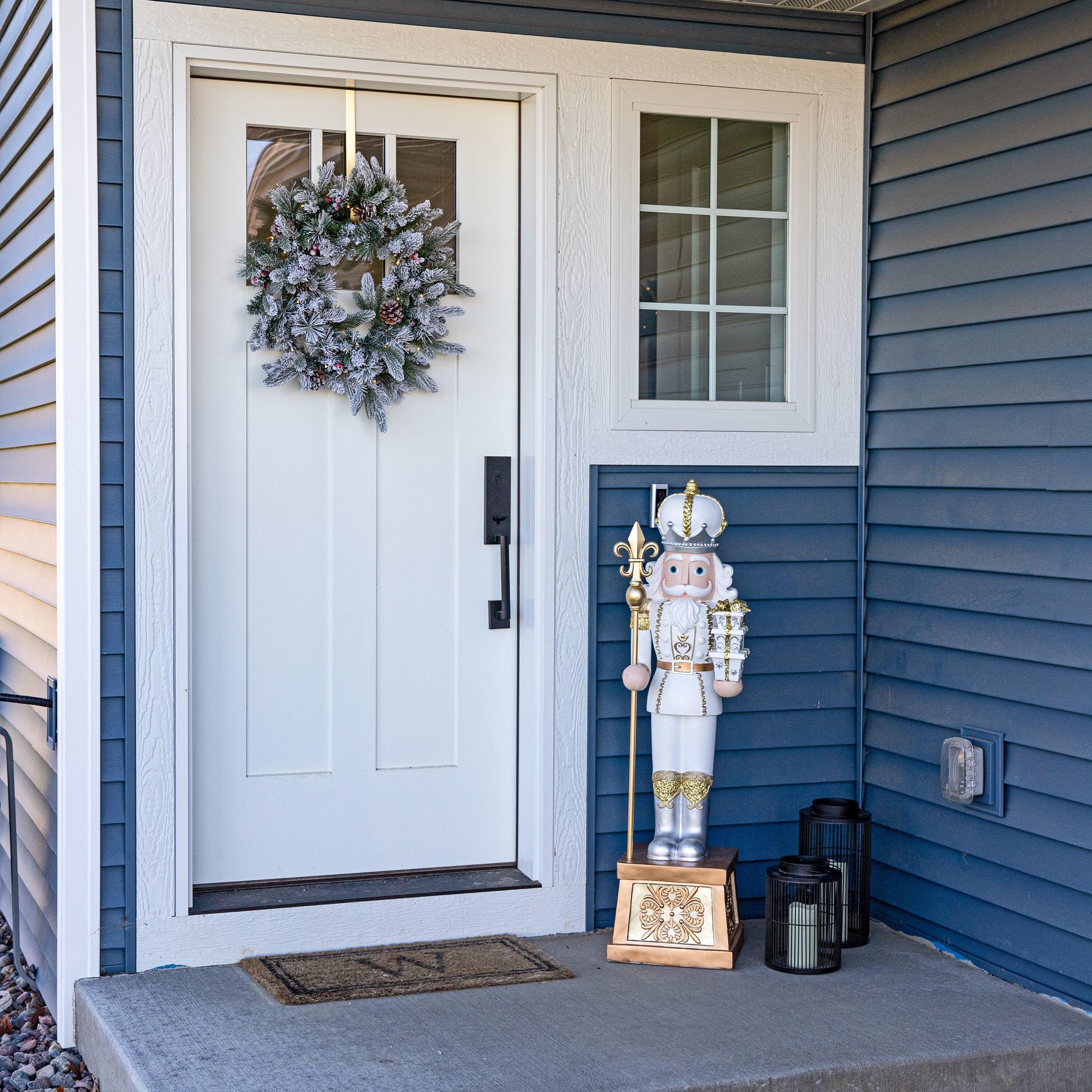 Sunnydaze 24" Diameter Indoor or Outdoor PVC Christmas Wreath with Pinecones and Berries - Flocked