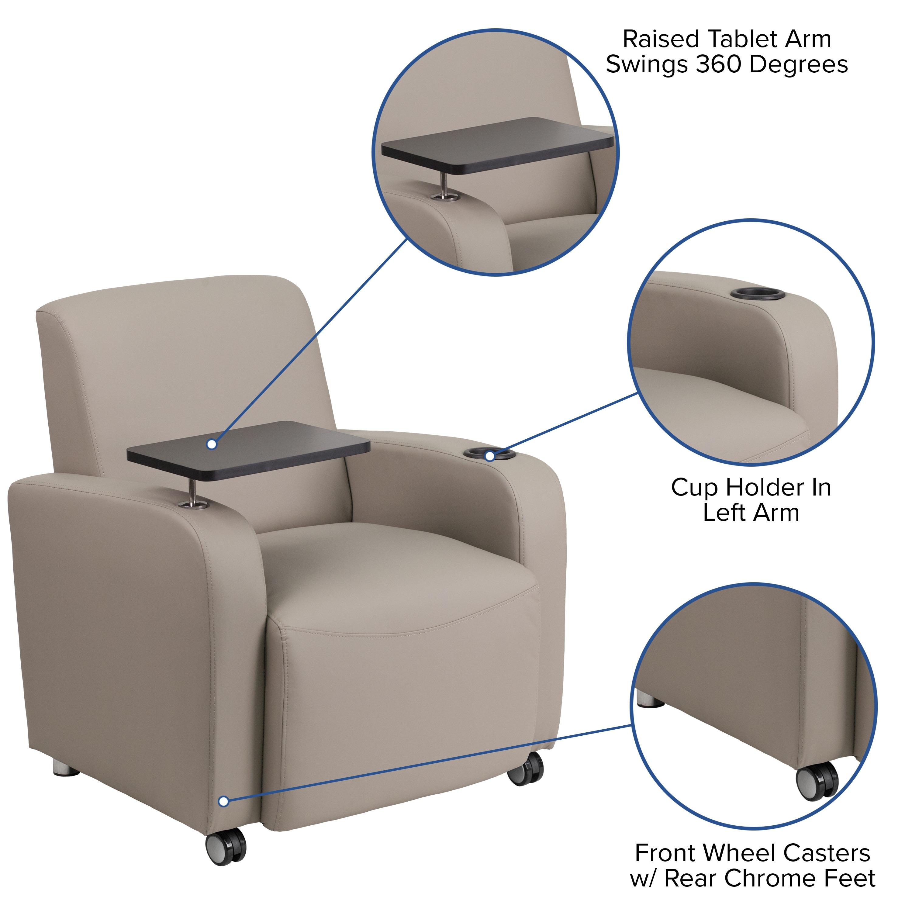 Flash Furniture LeatherSoft Guest Chair with Tablet Arm, Front Wheel Casters and Cup Holder