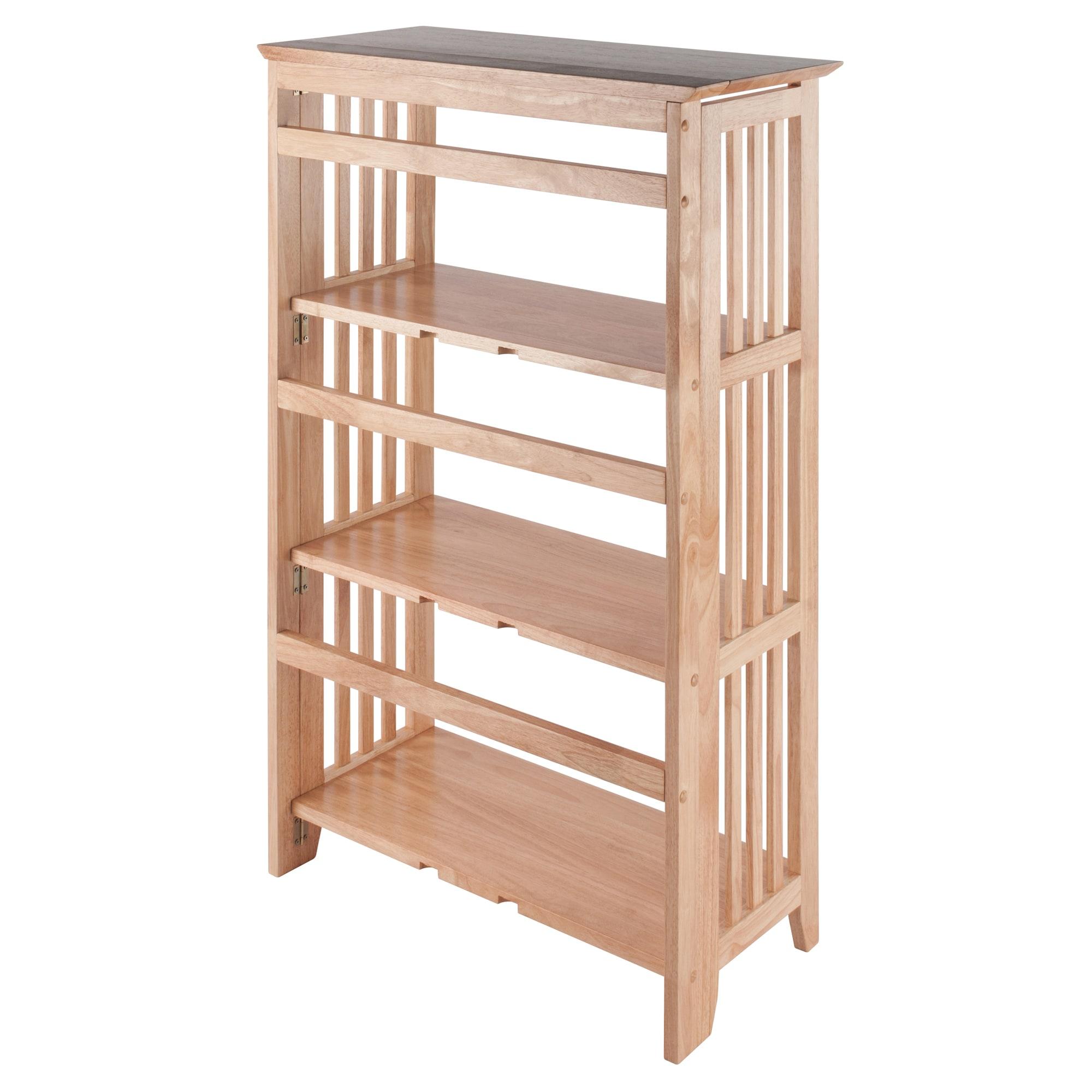 42" 4 Tier Foldable Bookshelf Natural - Winsome: Beech Wood, Slatted-Side, Home Office Storage