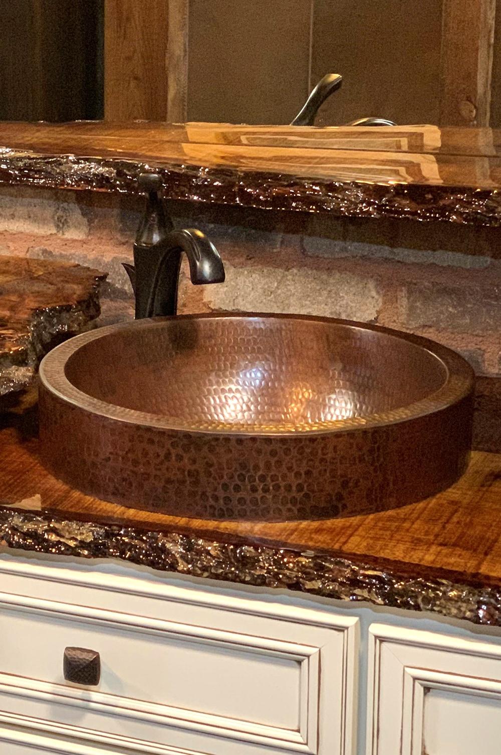 15" Small Round Skirted Vessel Hammered Copper Sink