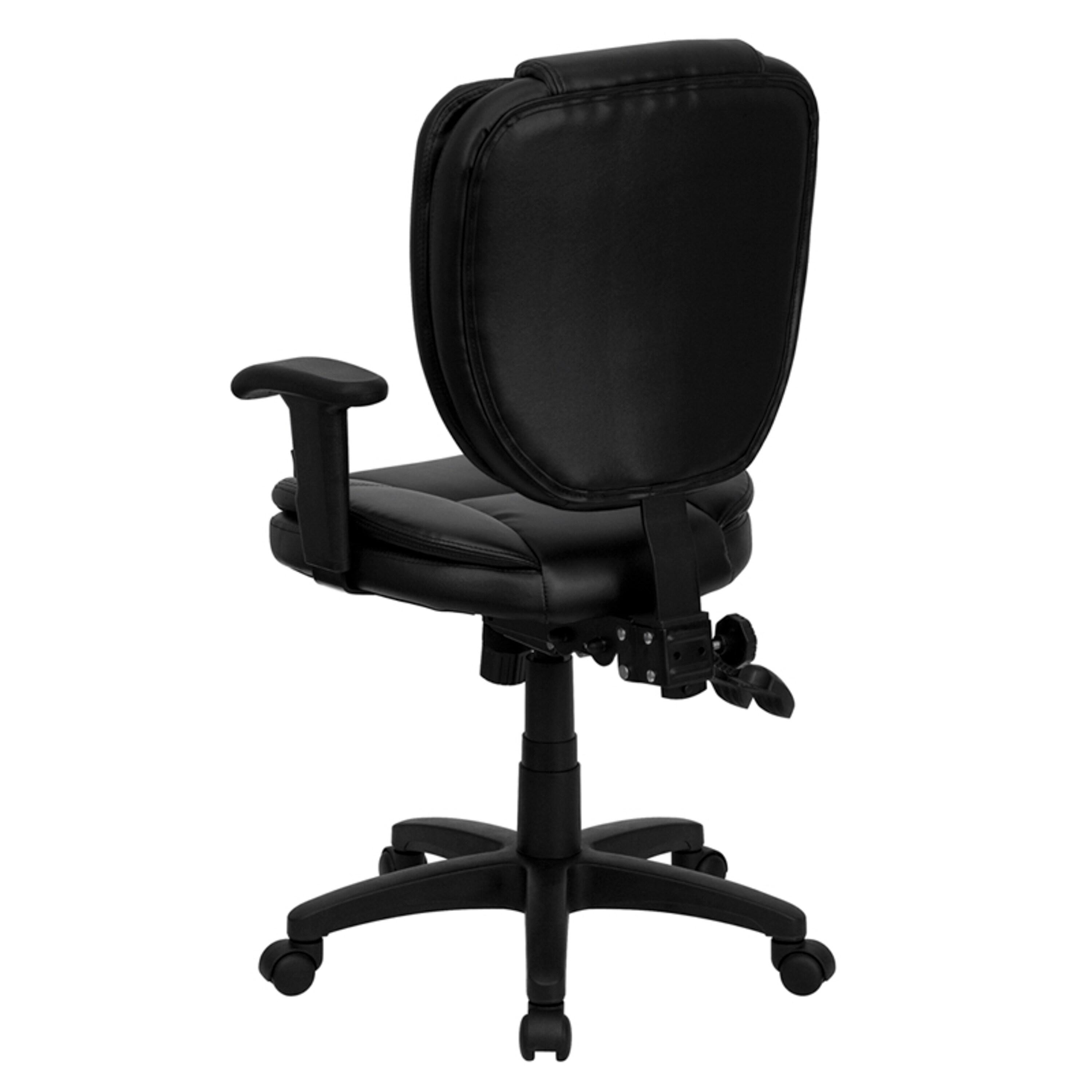 Flash Furniture Mid-Back Black LeatherSoft Multifunction Swivel Ergonomic Task Office Chair with Pillow Top Cushioning and Arms