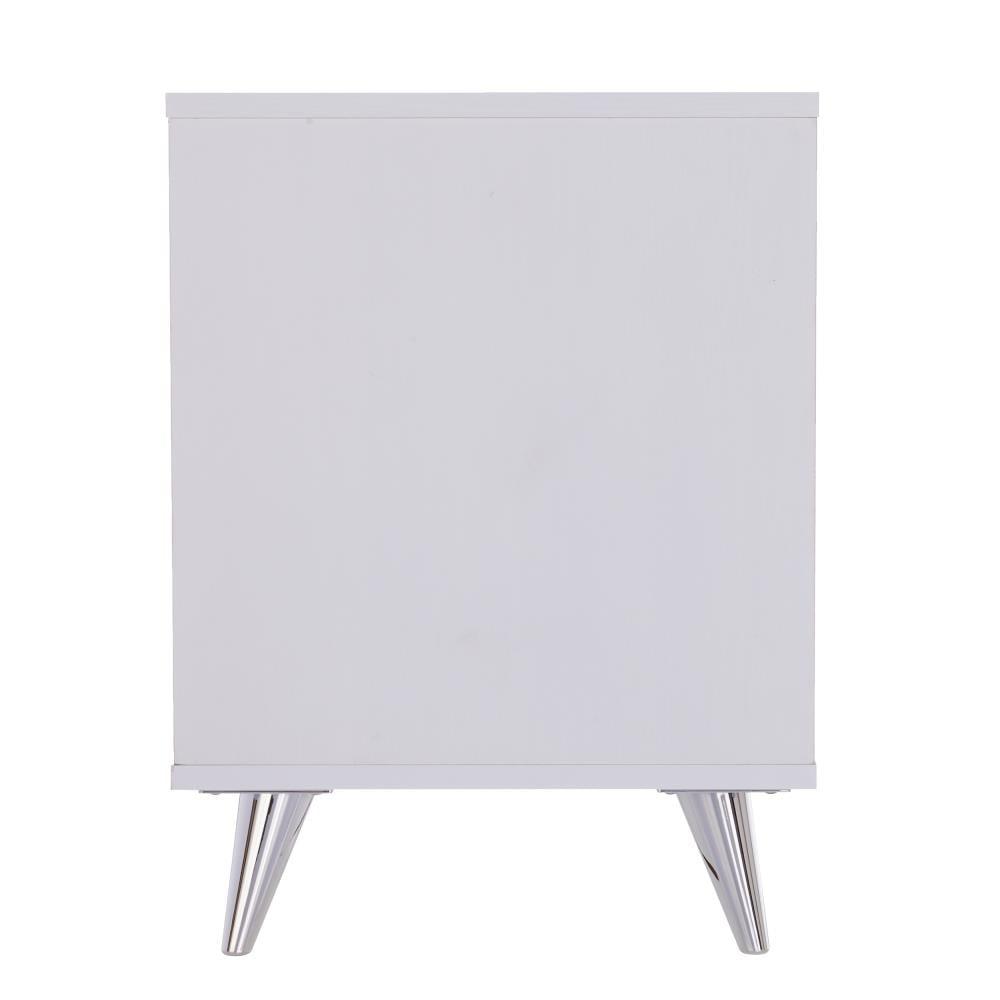 SEI Furniture Oren 3 Drawer Nightstand in White and Chrome