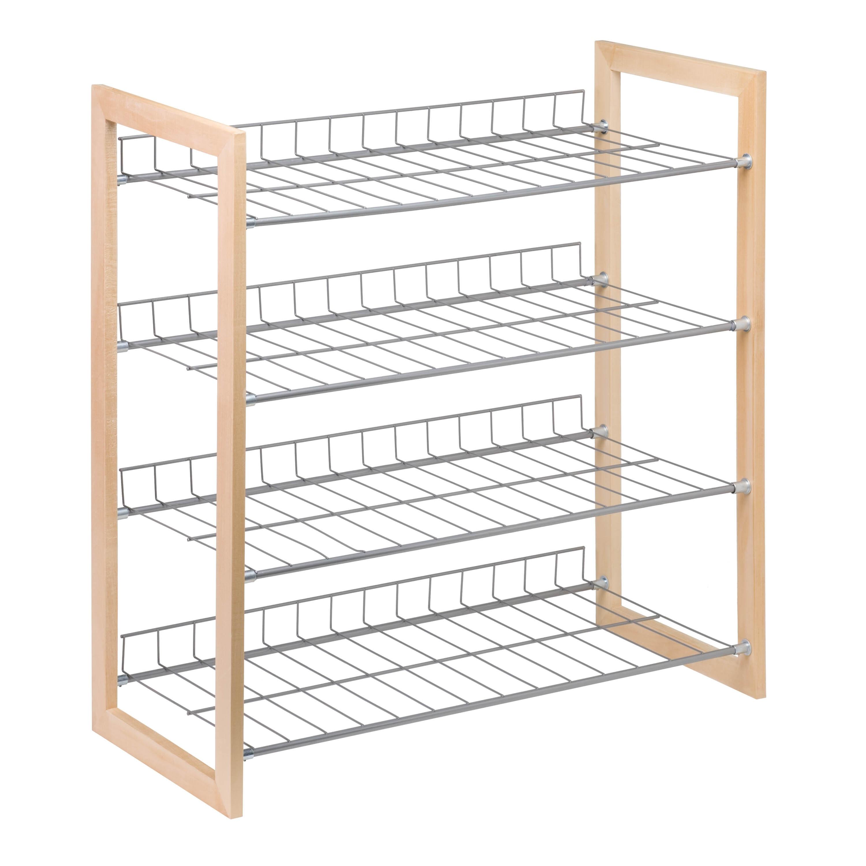 Contemporary 4-Tier Chrome & Natural Wood Storage Rack