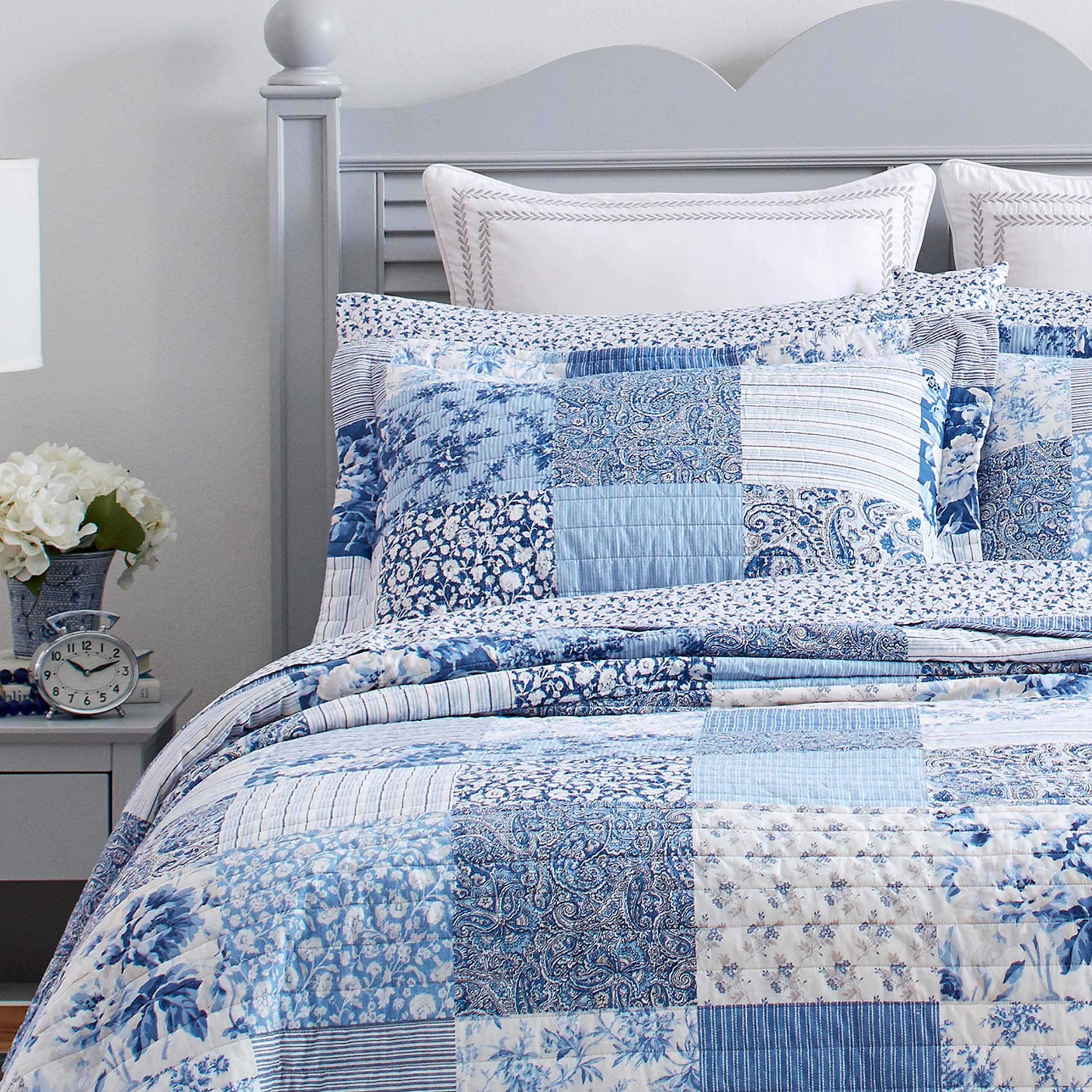 Laura Ashley Laura Ashley Paisley Patchwork Cotton Reversible Blue Quilt Set