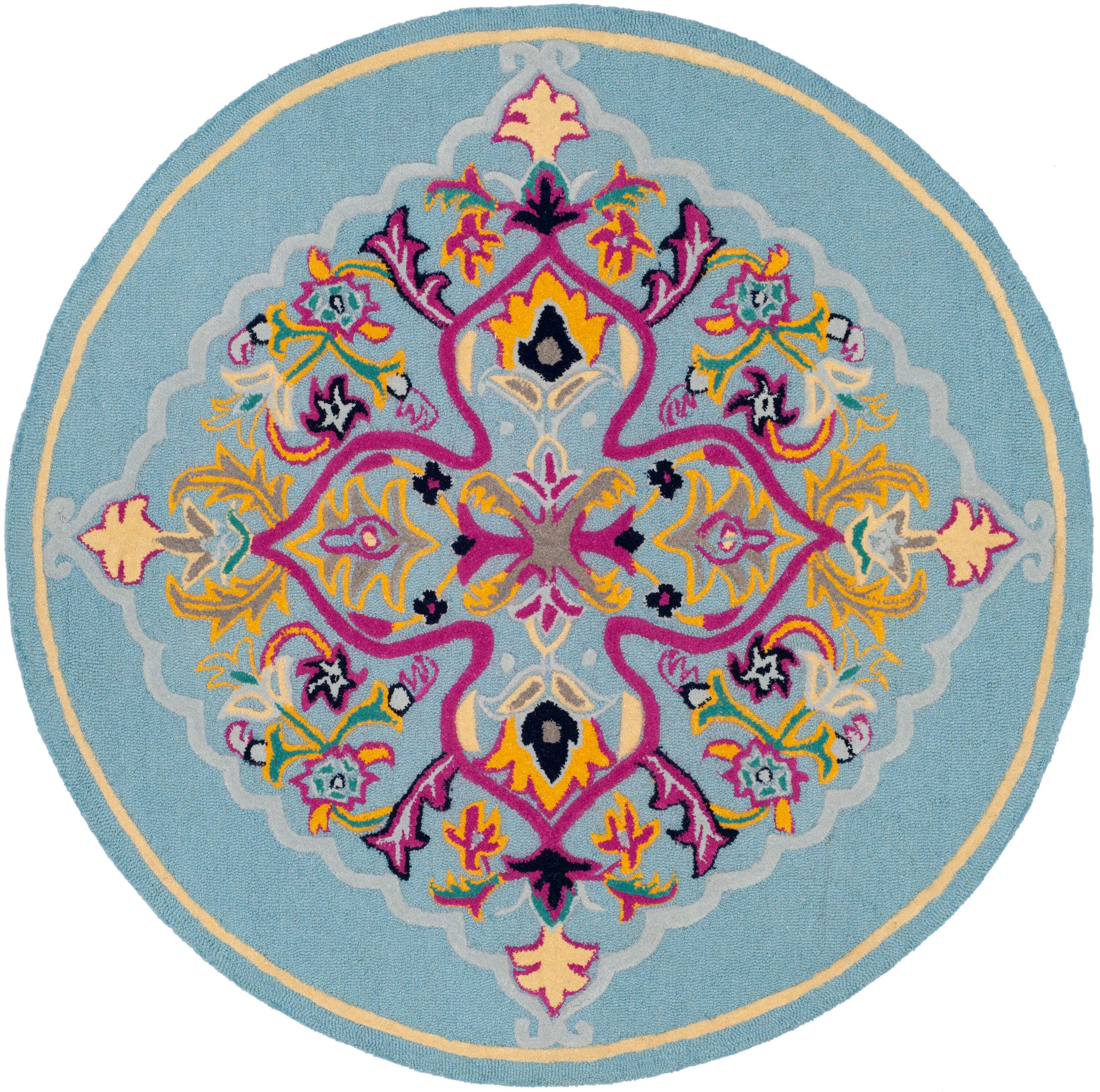Bellagio BLG605 Hand Tufted Indoor Area Rug - Light Blue/Multi - 5' Round - Safavieh