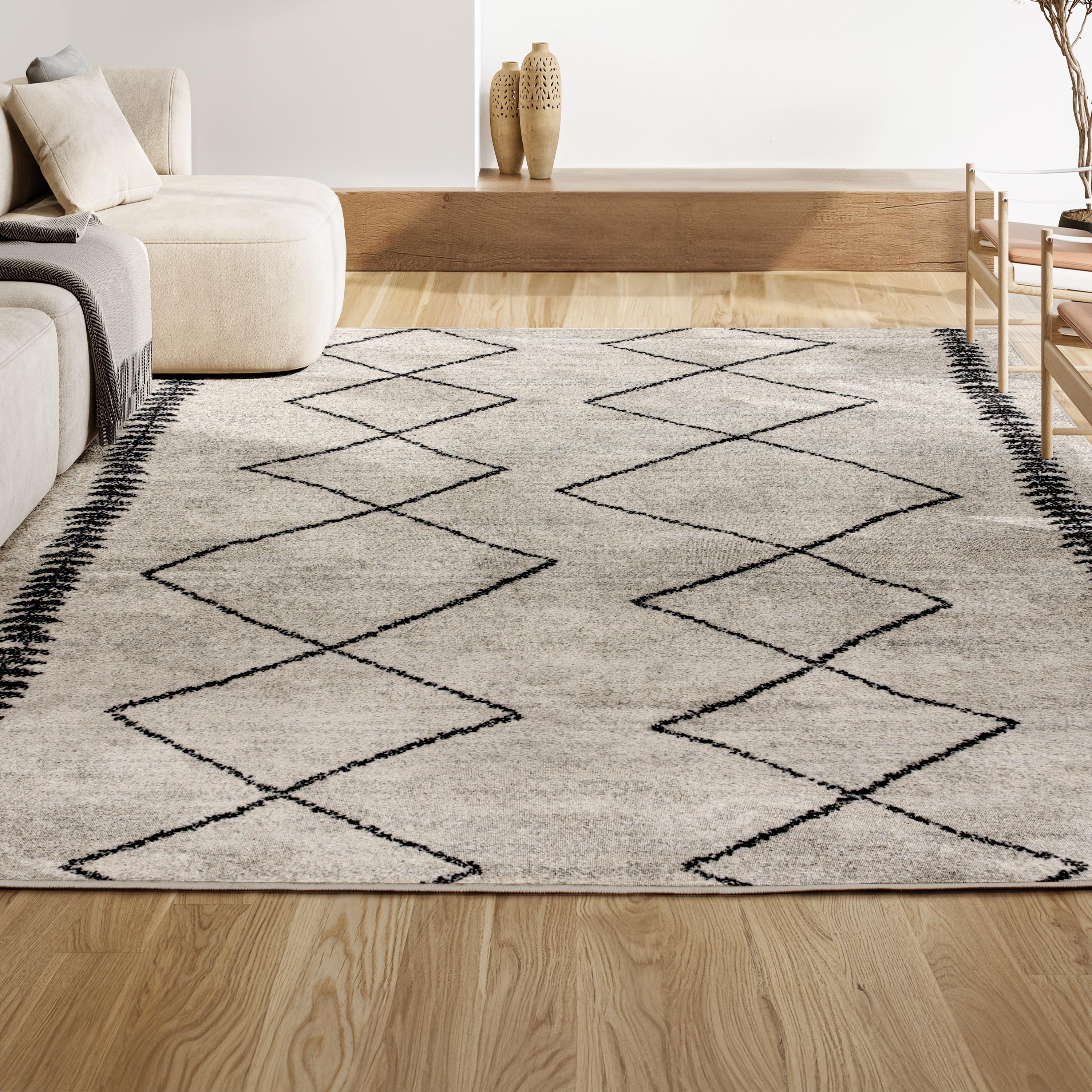 4'x6' Zaina Moroccan Beni Souk Area Rug, Cream/Black - JONATHAN Y