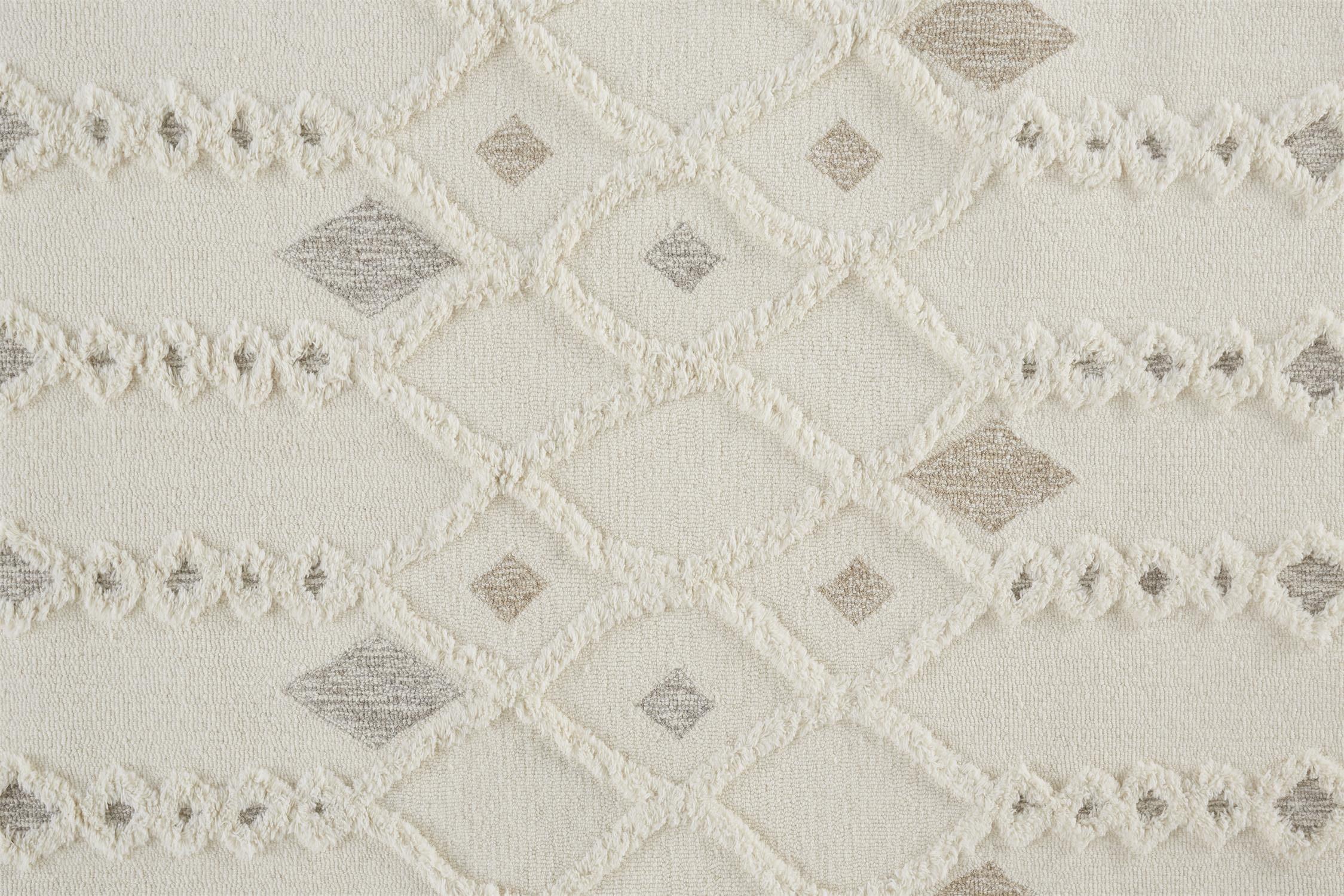 Ivory Geometric Tufted Wool 10' x 14' Area Rug