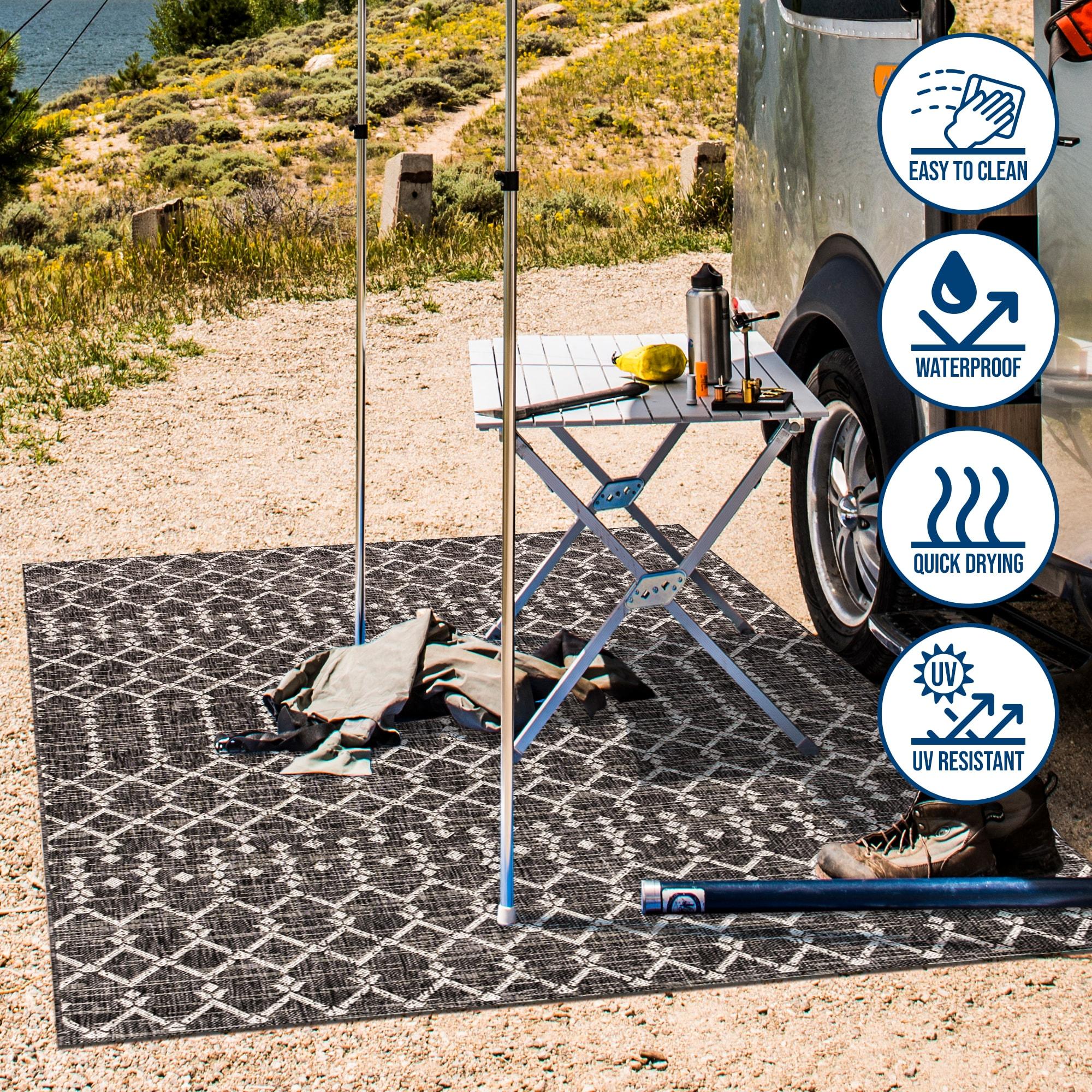 3'x5' Ourika Moroccan Geometric Textured Weave Indoor/Outdoor Area Rug, Black/Gray - JONATHAN Y