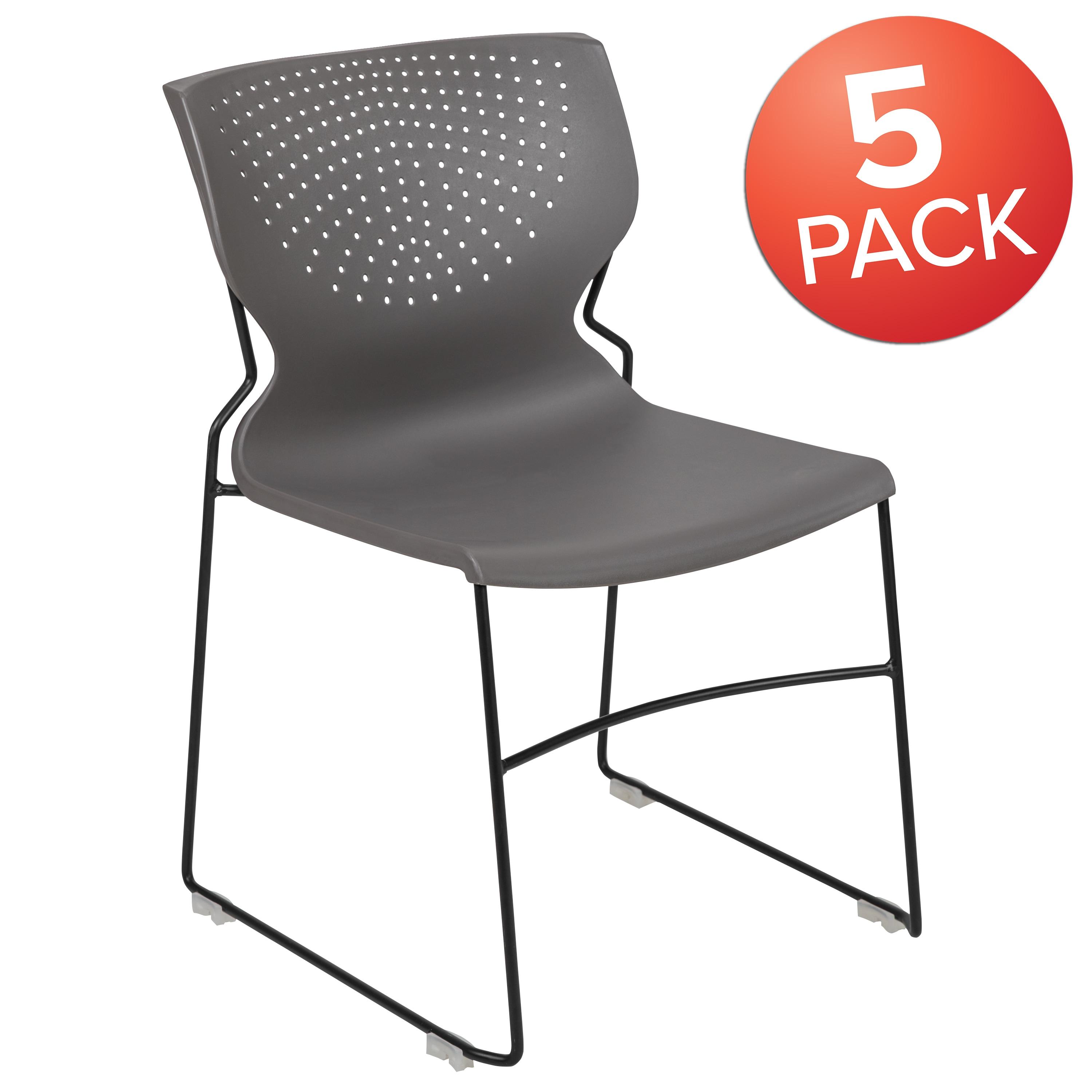 Flash Furniture HERCULES Series 5 Pack 661 lb. Capacity Gray Full Back Stack Chair with Black Powder Coated Frame