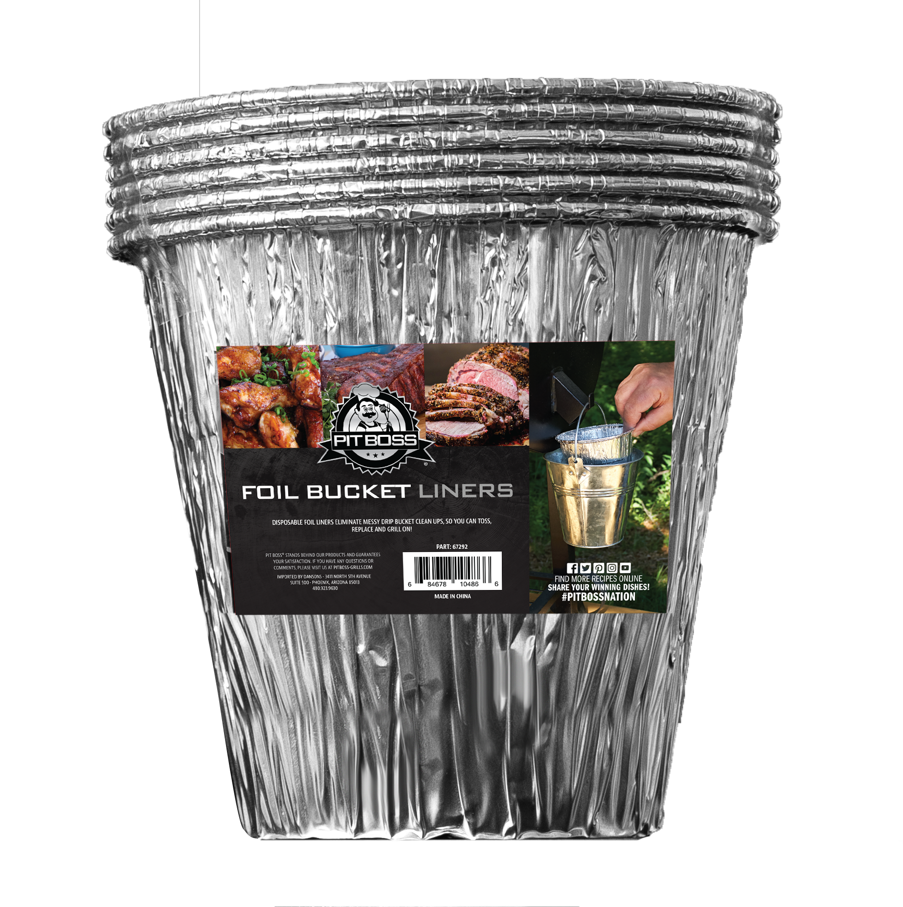 Pit Boss Foil Bucket Liners, Easy to Clean Aluminum Silver Liners - 6pk