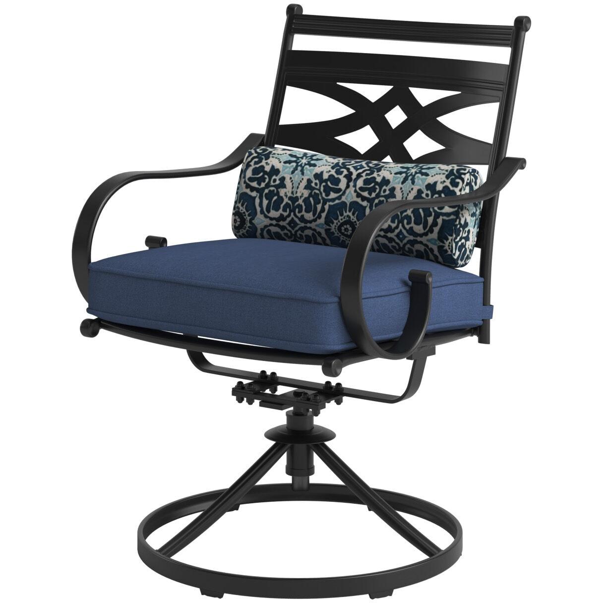 Hanover Montclair 9-Piece All-Weather Outdoor Patio Dining Set, 8 Swivel Rocker Chairs with Comfortable Seat and Lumbar Cushions, 84"x42" Stamped Rectangle Table, MCLRDN9PCSW8-NVY