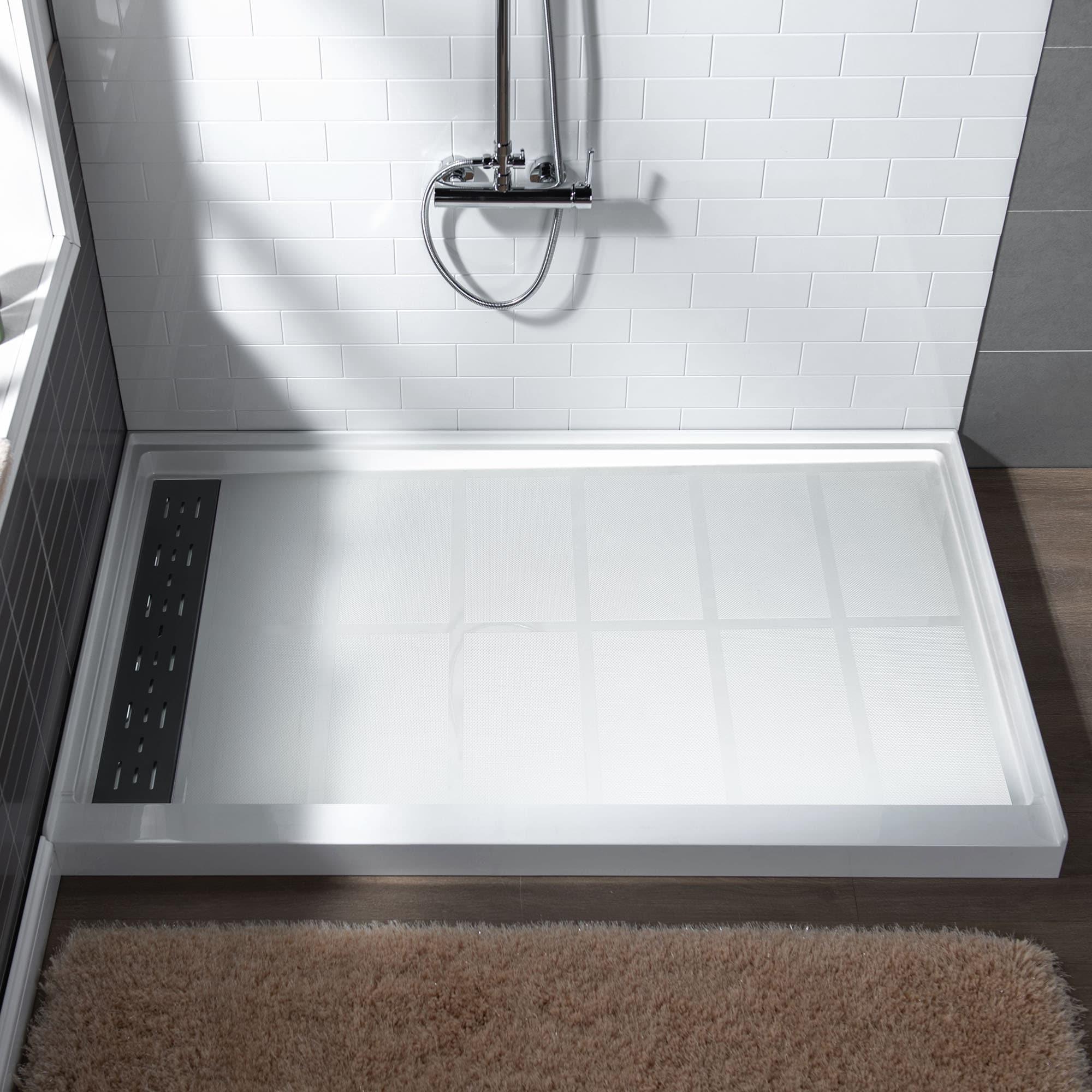 48" W x 36" Solid Surface Single Threshold Shower Pan Base with Drain Assembly & Drain Cover Included, Non-Slip