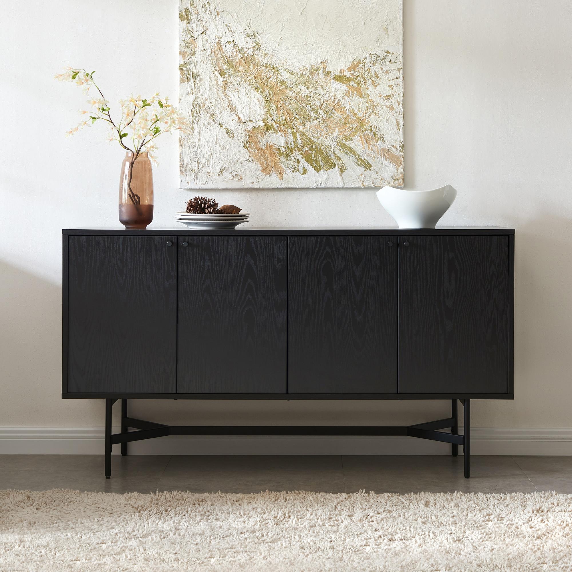 Henn&Hart 58" Black Grain MDF/Metal Buffet Table