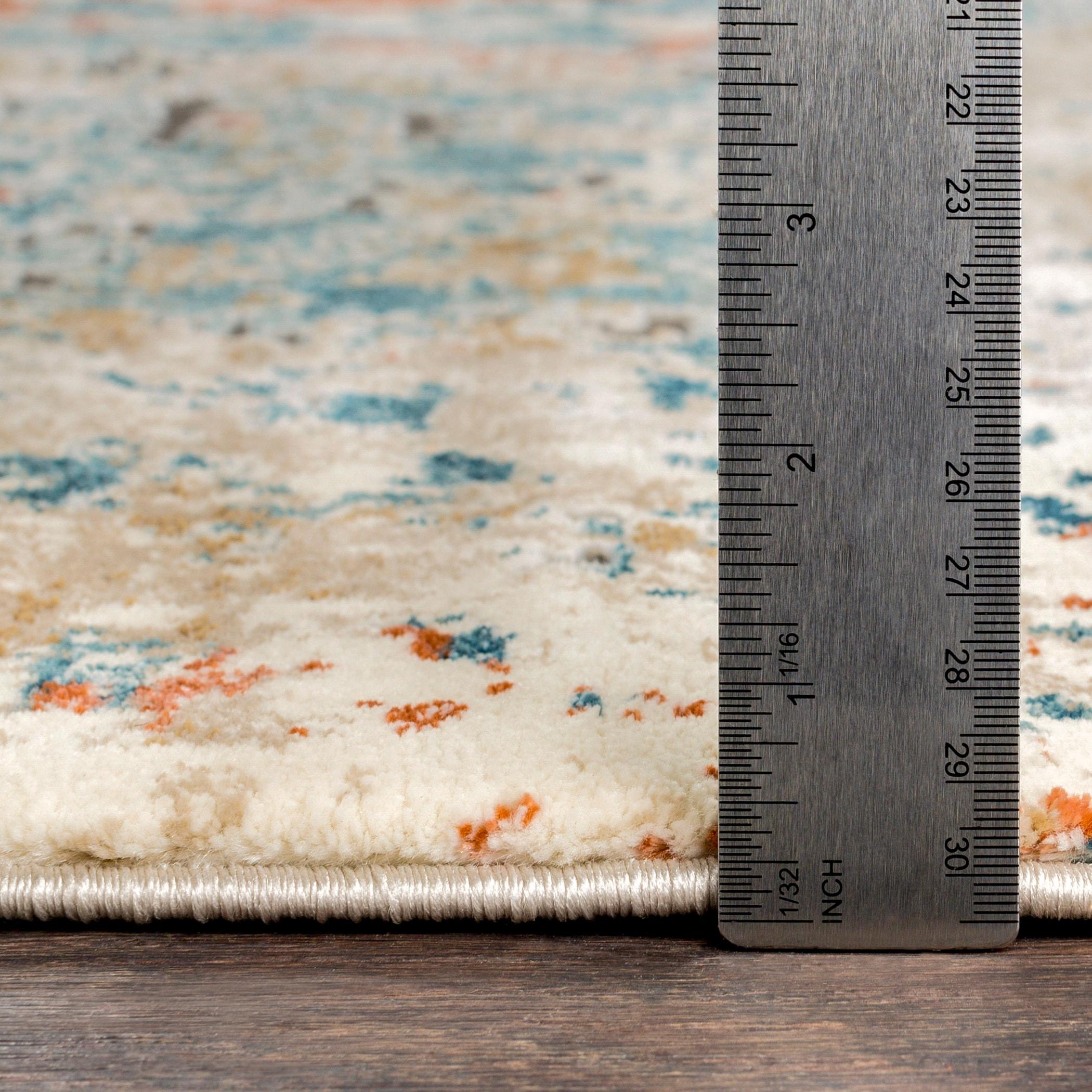 Abstract Blue Overdyed Vintage Feel 63" x 87" Synthetic Rug
