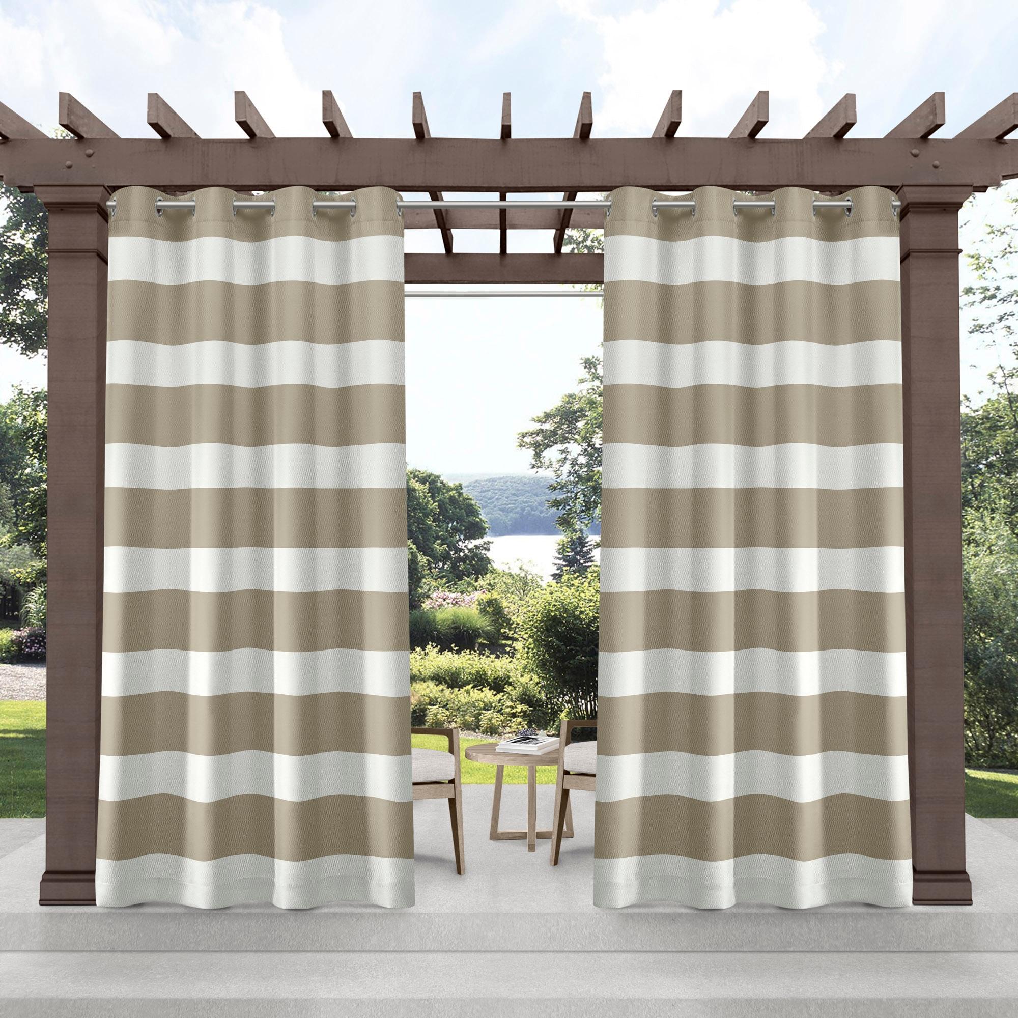 Exclusive Home Cabana Stripe Indoor/Outdoor Light Filtering Grommet Top Curtain Panel Pair, 54"x96", Taupe