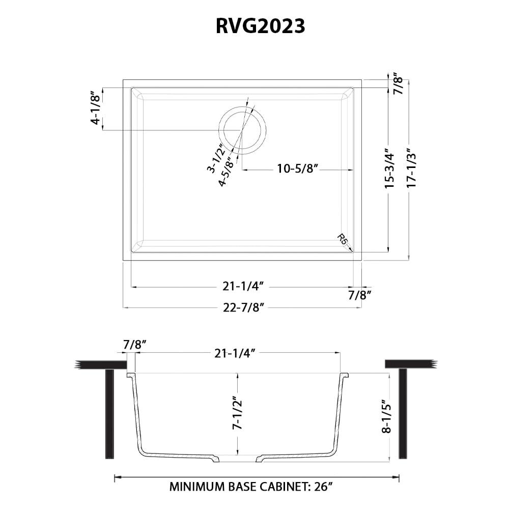 Ruvati 23 x 17 inch Granite Composite Undermount Single Bowl Kitchen Sink