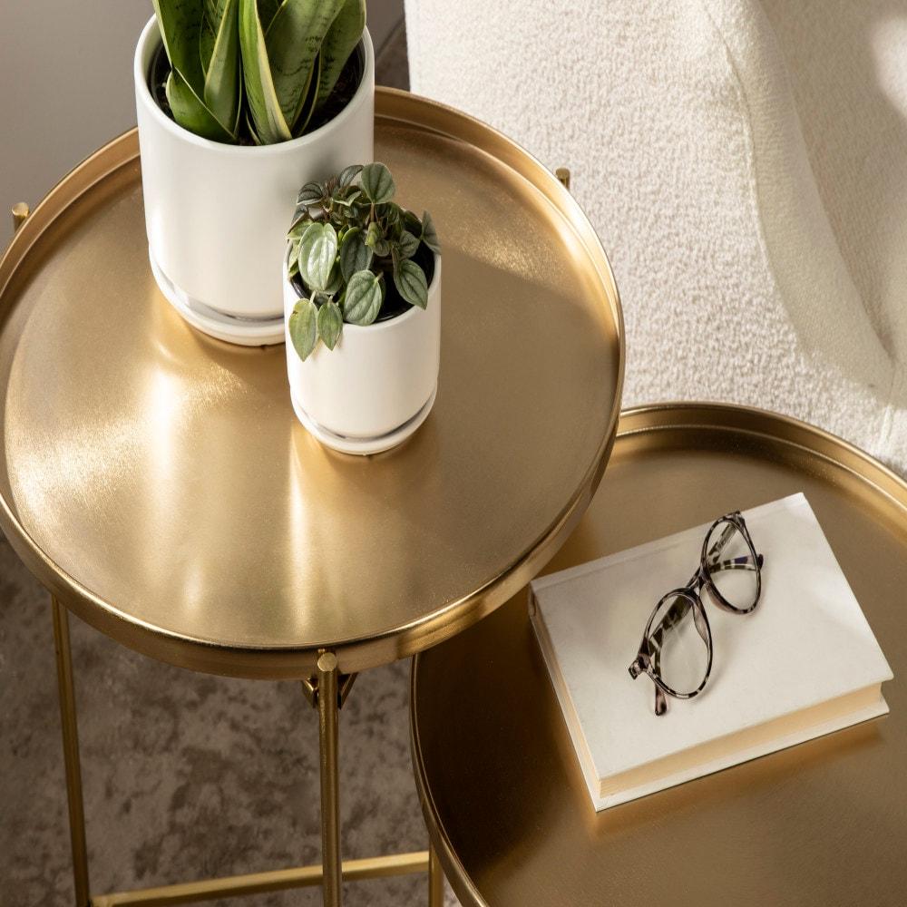 Kate and Laurel Ulani Round Metal Nesting Table, 2 Piece, Gold