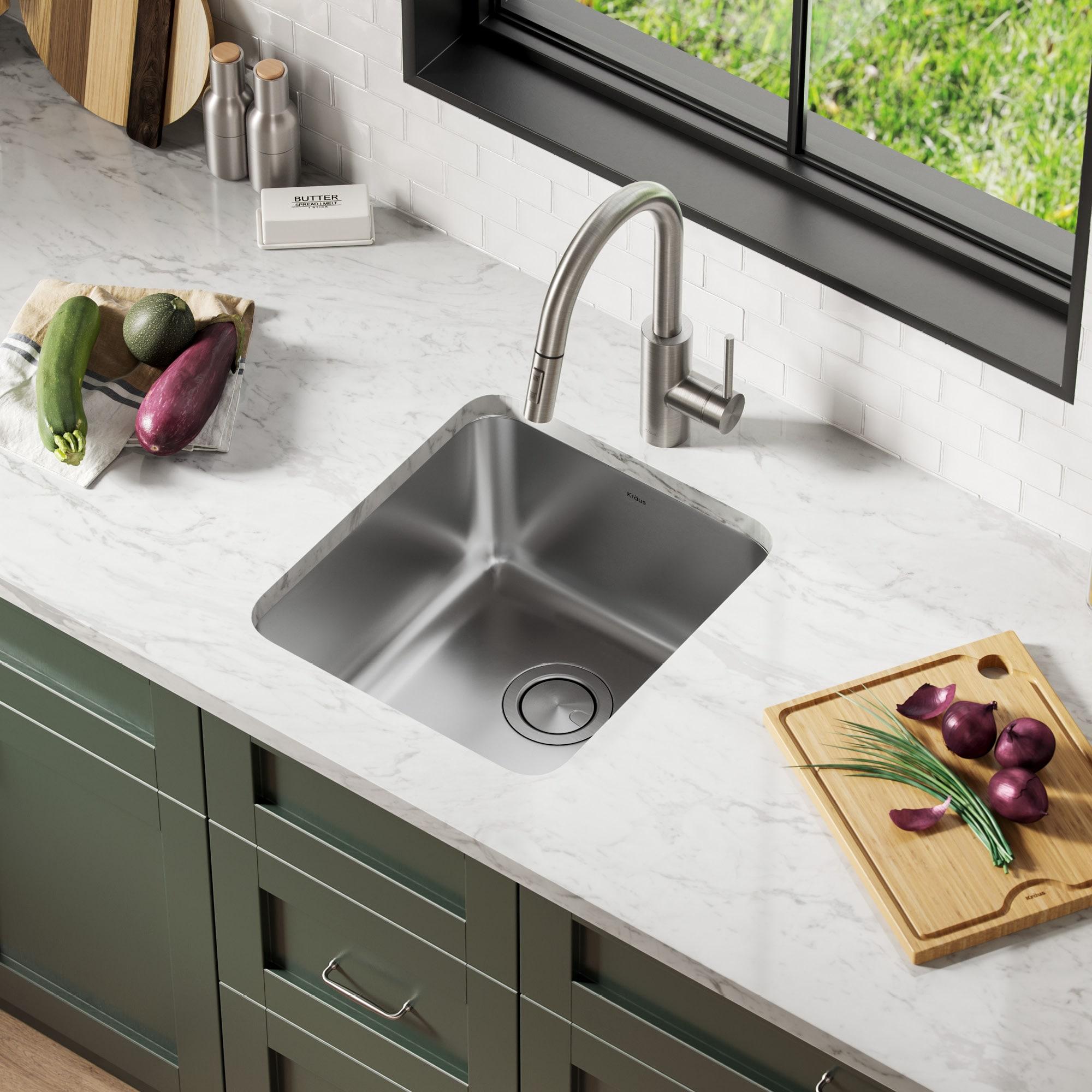 Dex™️ Series KRAUS 17" L Undermount 16 Gauge Stainless Steel Single Bowl Kitchen Sink