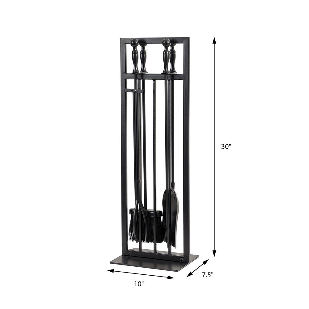 Country Living Pinecrest Black Fireplace Tool Set - Includes Brush, Shovel, Poker, Tongs & Stand