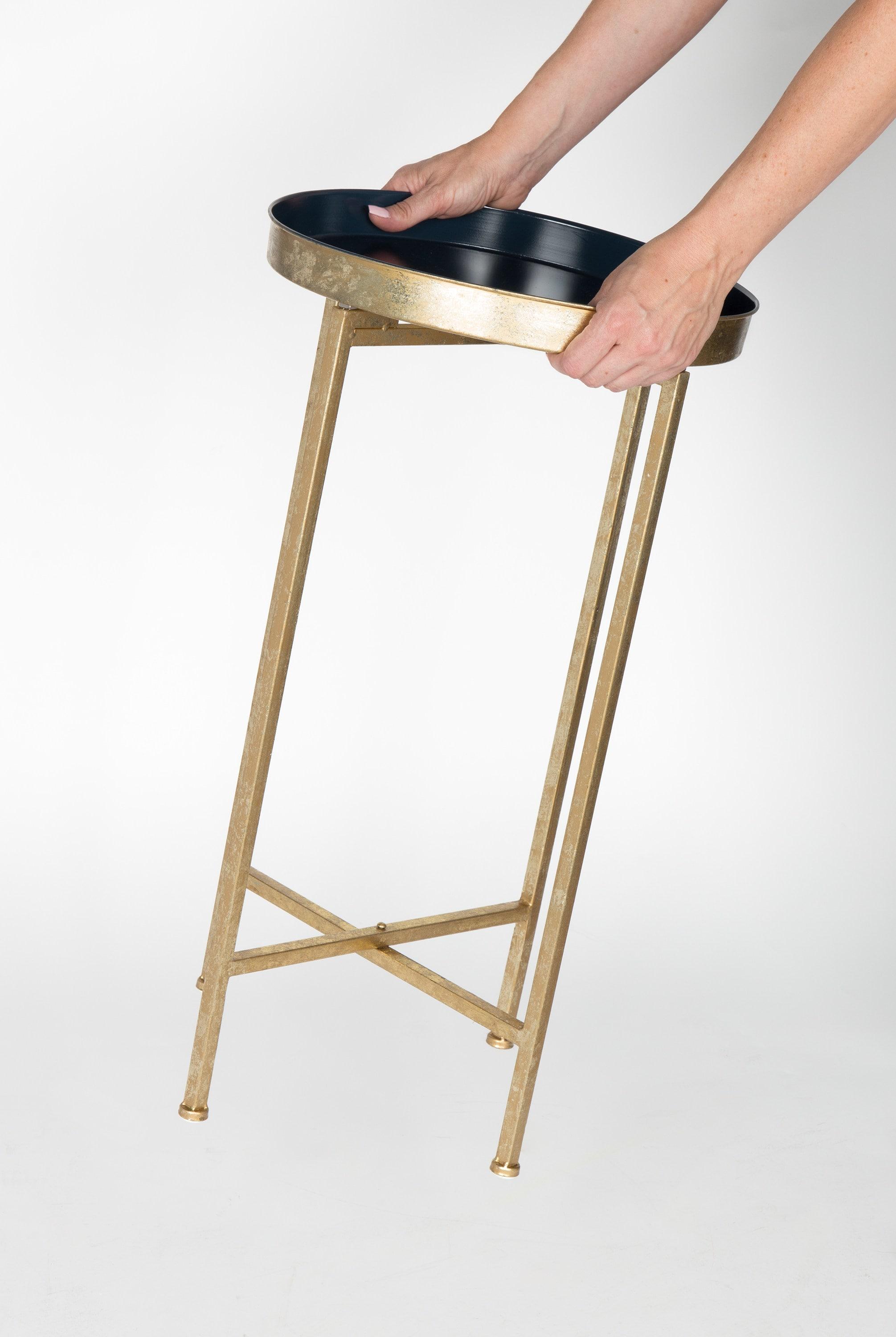 Kate and Laurel Celia Round Metal Tea Table, 14x14x25.75, Gold and Navy Blue