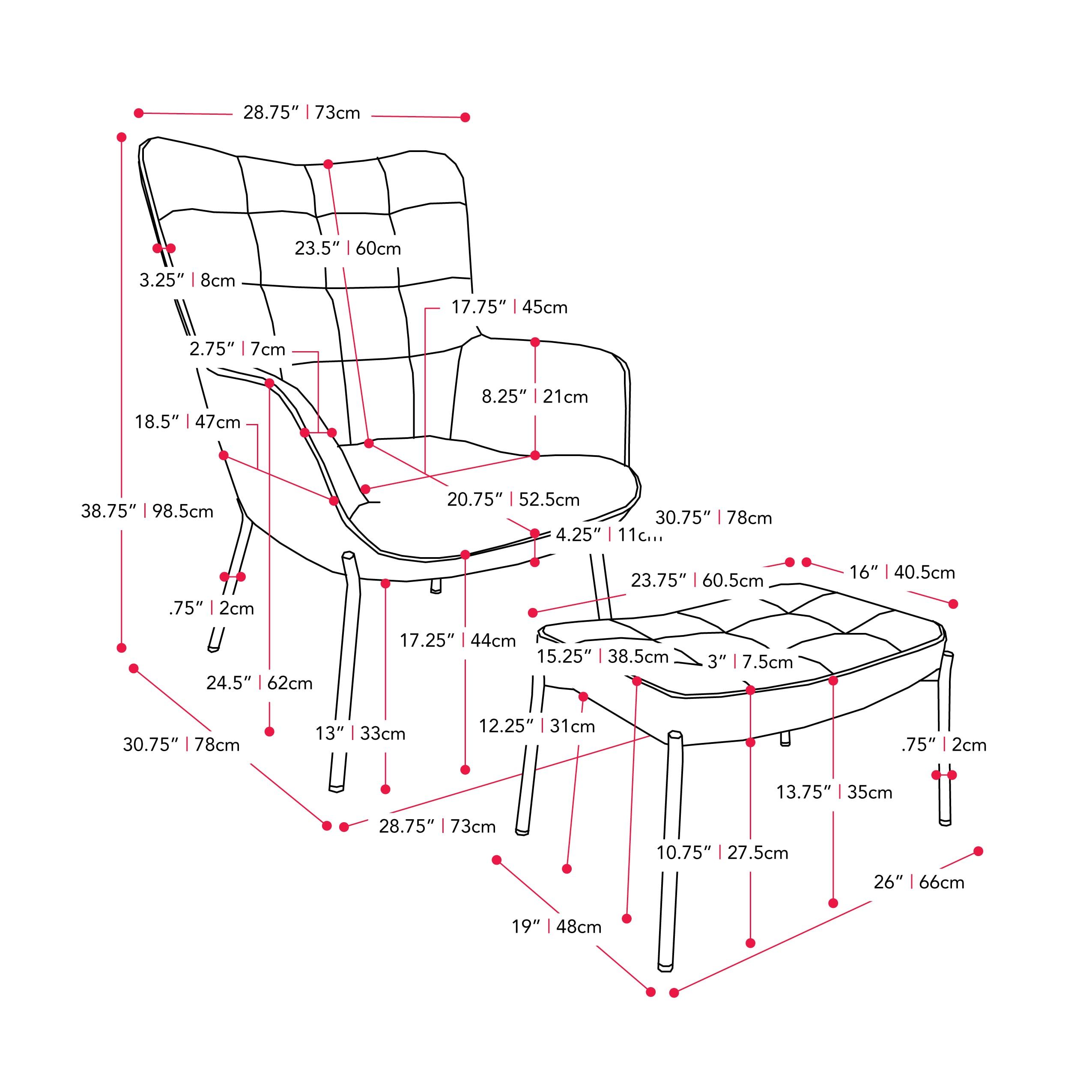 Charlotte Salmon Pink Velvet Fabric Wingback Accent Chair with Foot Stool