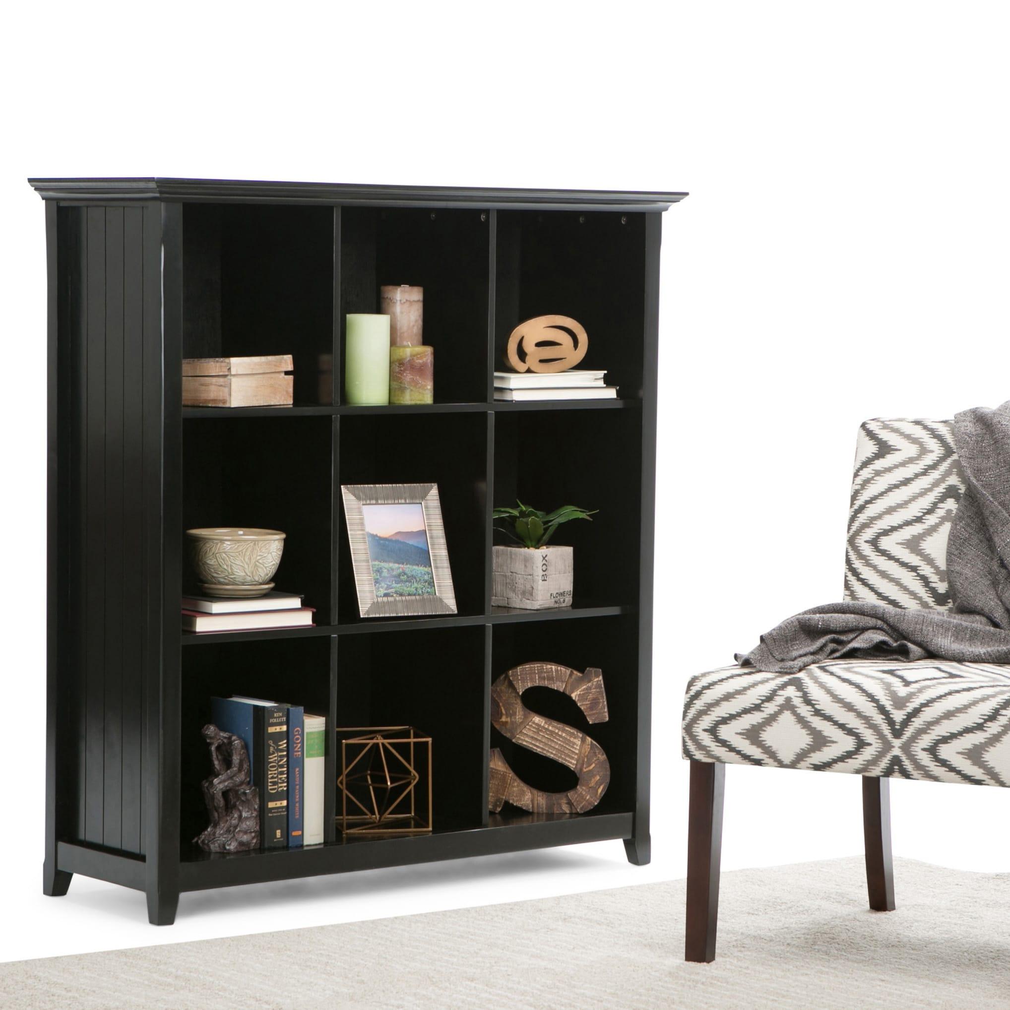 Simpli Home Acadian Wood Transitional 9 Cube Bookcase and Unit in Black