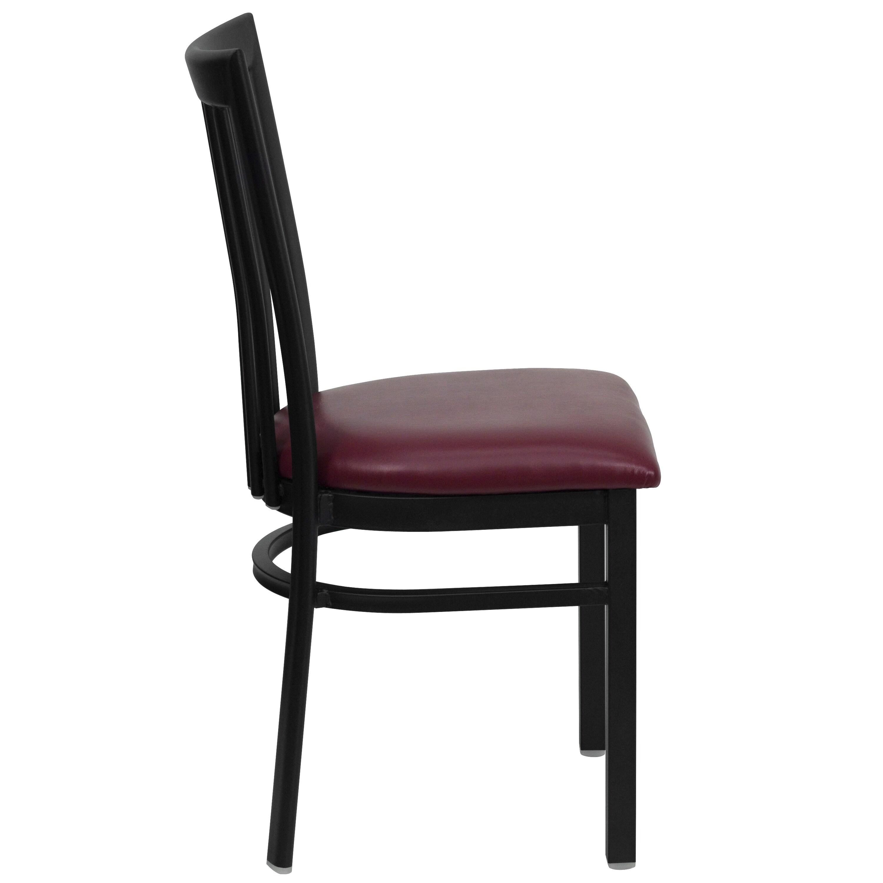 BizChair Black School House Back Metal Restaurant Chair - Burgundy Vinyl Seat
