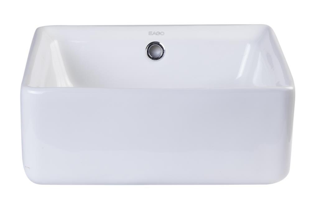 EAGO 15'' White Porcelain Square Bathroom Sink with Overflow