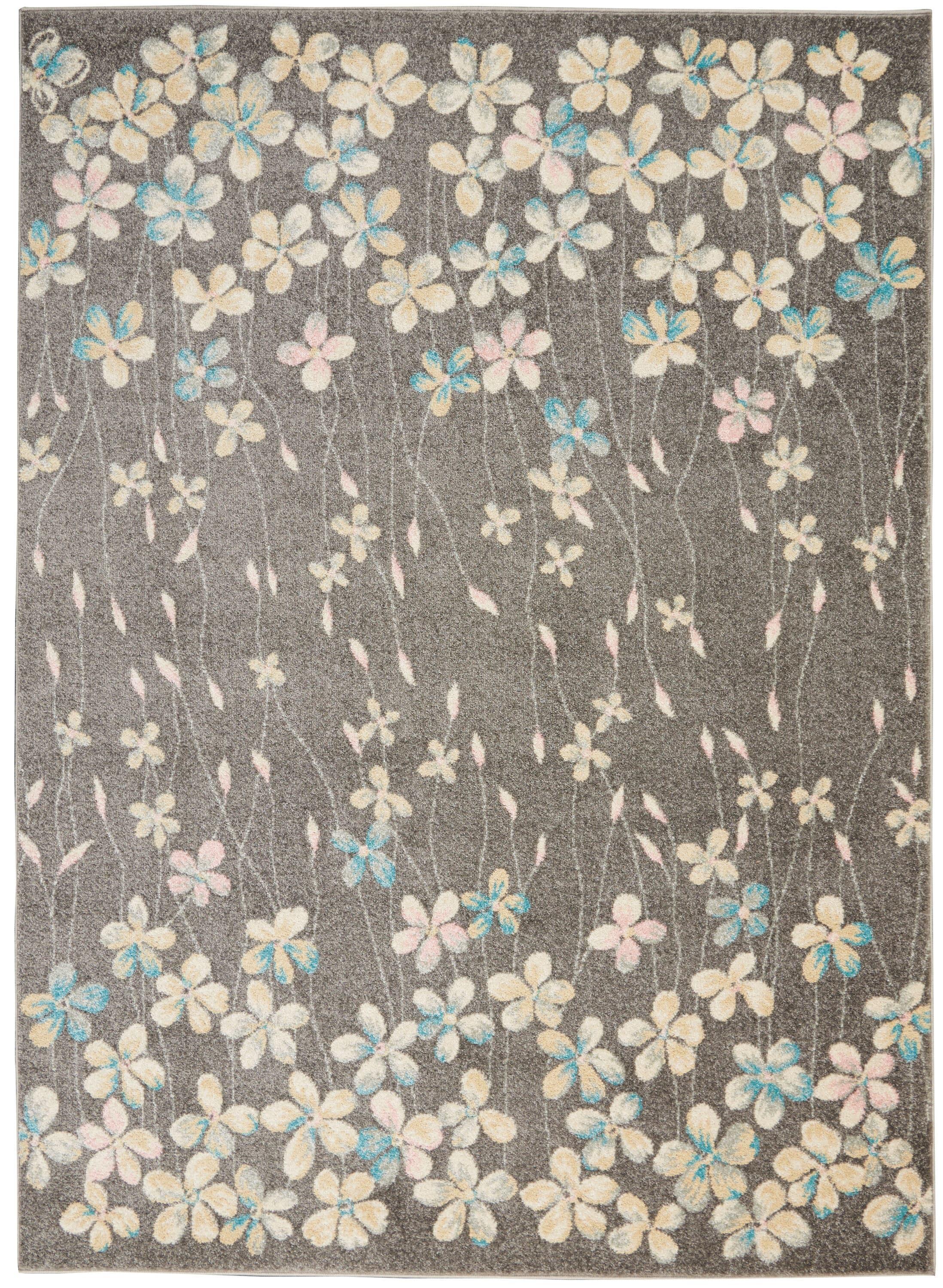 Nourison Tranquil 4' X 6' Grey/Beige Area Rug Bohemian Botanical Vine and Bloom by Nourison
