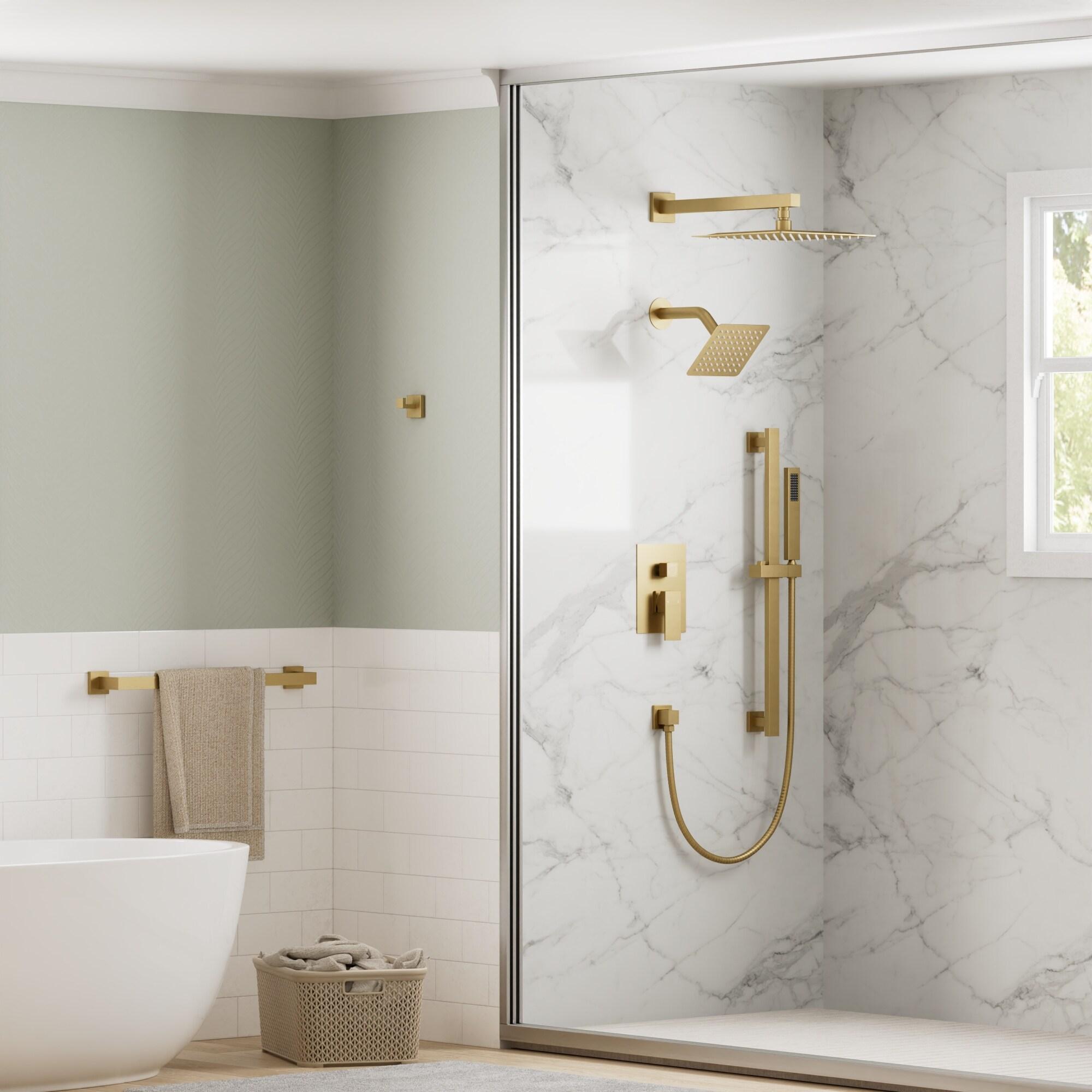 GRANDJOY Complete Shower System, 10" and 6" Dual Wall Mount Rain Shower Faucets with Handheld Shower Spray, High Pressure in Brushed Gold