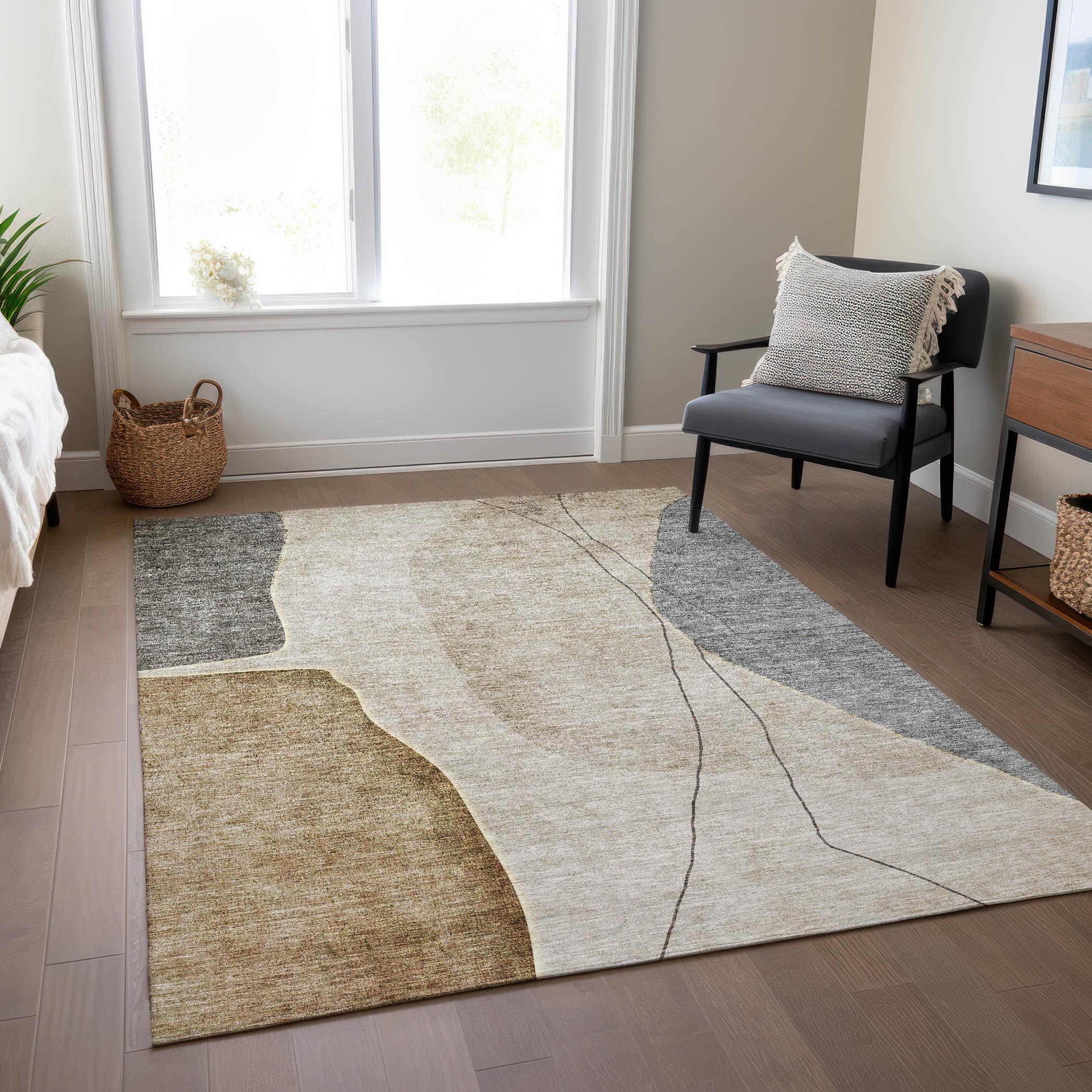 Taupe and Gray Abstract Synthetic 5' x 7' Area Rug